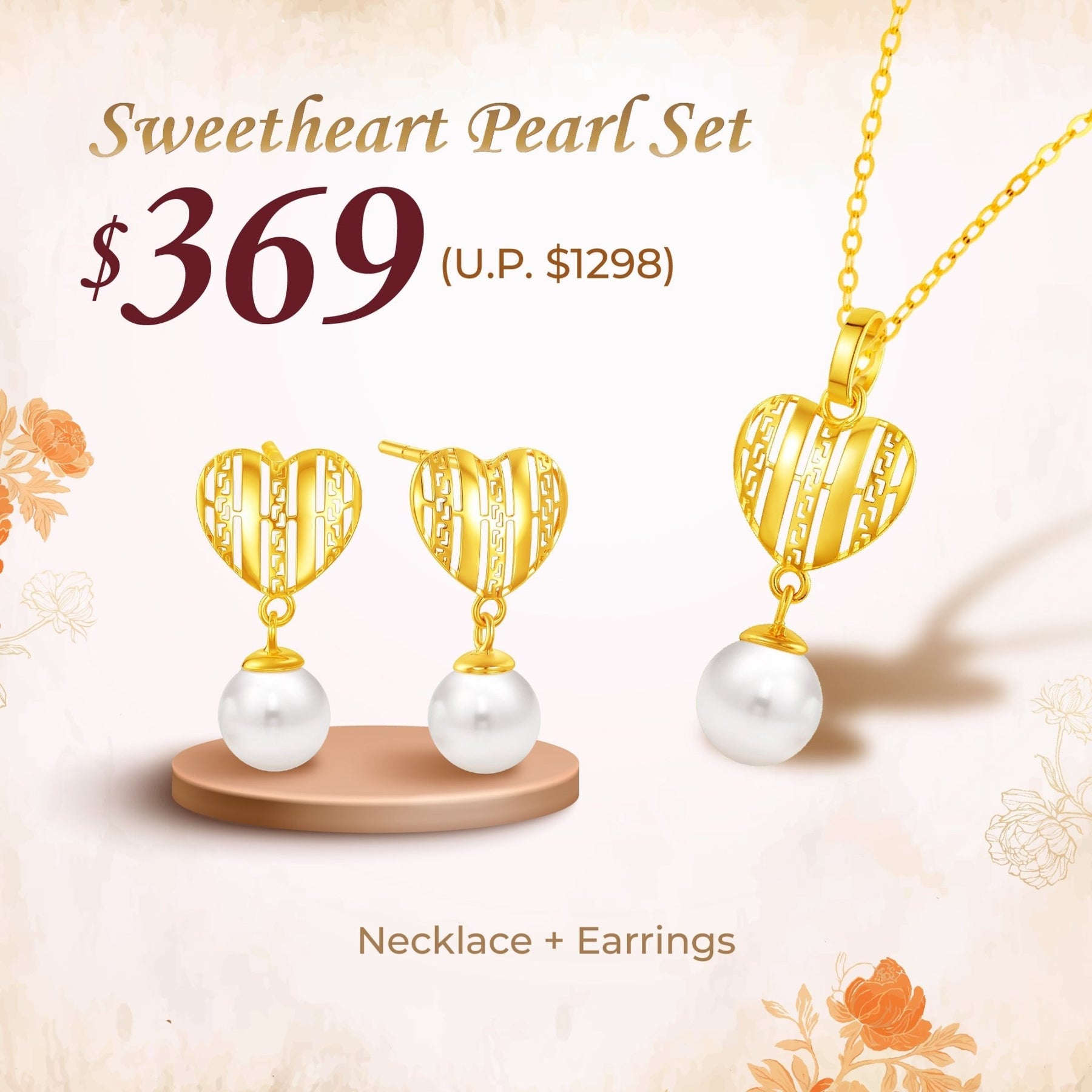10K Gold Sweetheart Pearl Set
