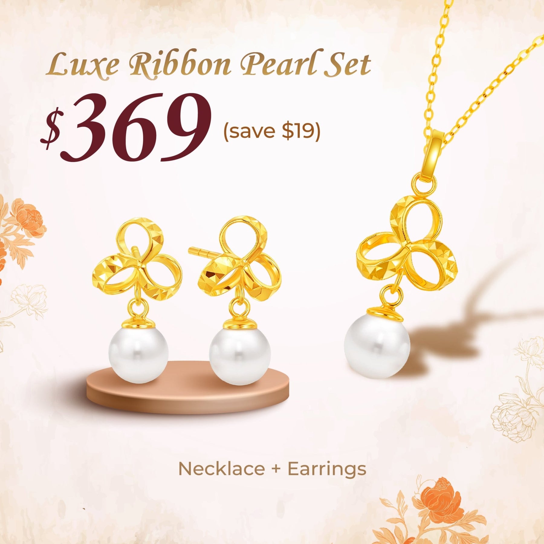 10K Gold Luxe Ribbon Pearl Earrings