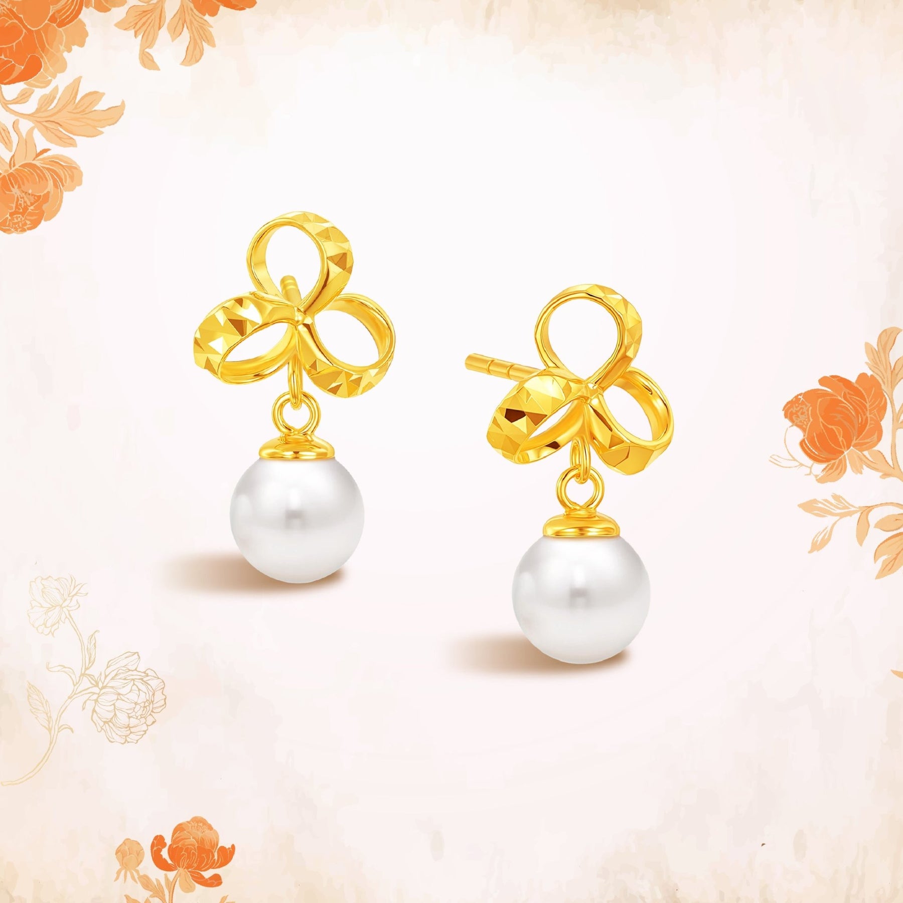 10K Gold Luxe Ribbon Pearl Earrings