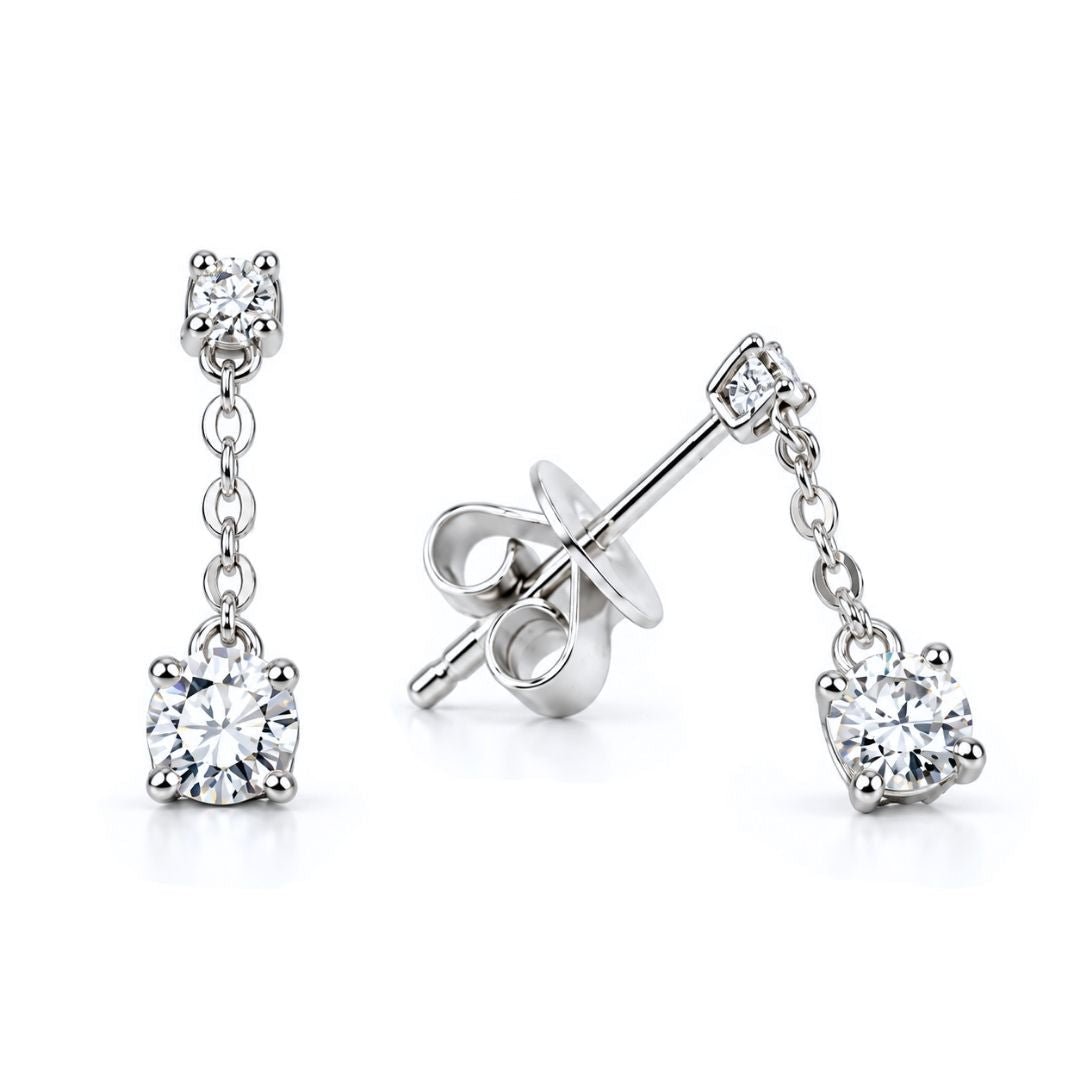 10K White Gold Twin Sparkle Drop Earrings