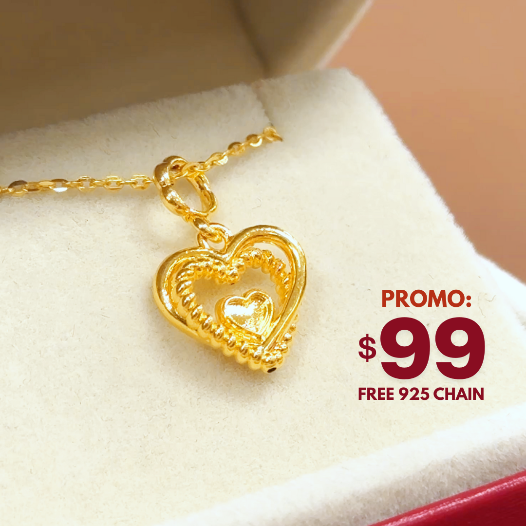 916 Gold 双心相依 Radiant Duo Heart Pendant – MoneyMax Jewellery