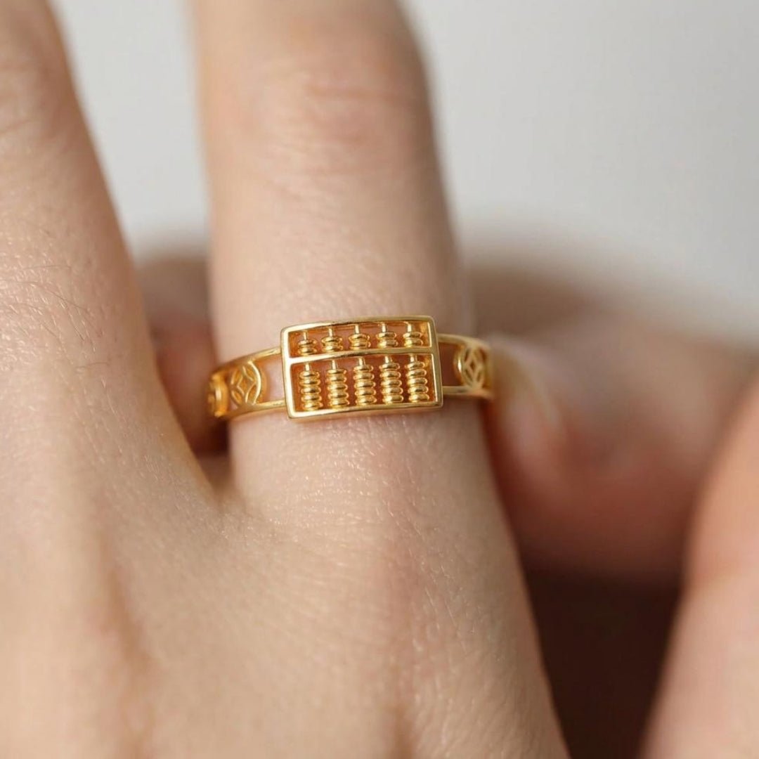 916 Gold Abacus with Fortune Coin Ring
