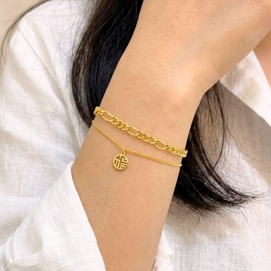916 Gold Auspicious Duo Bracelet