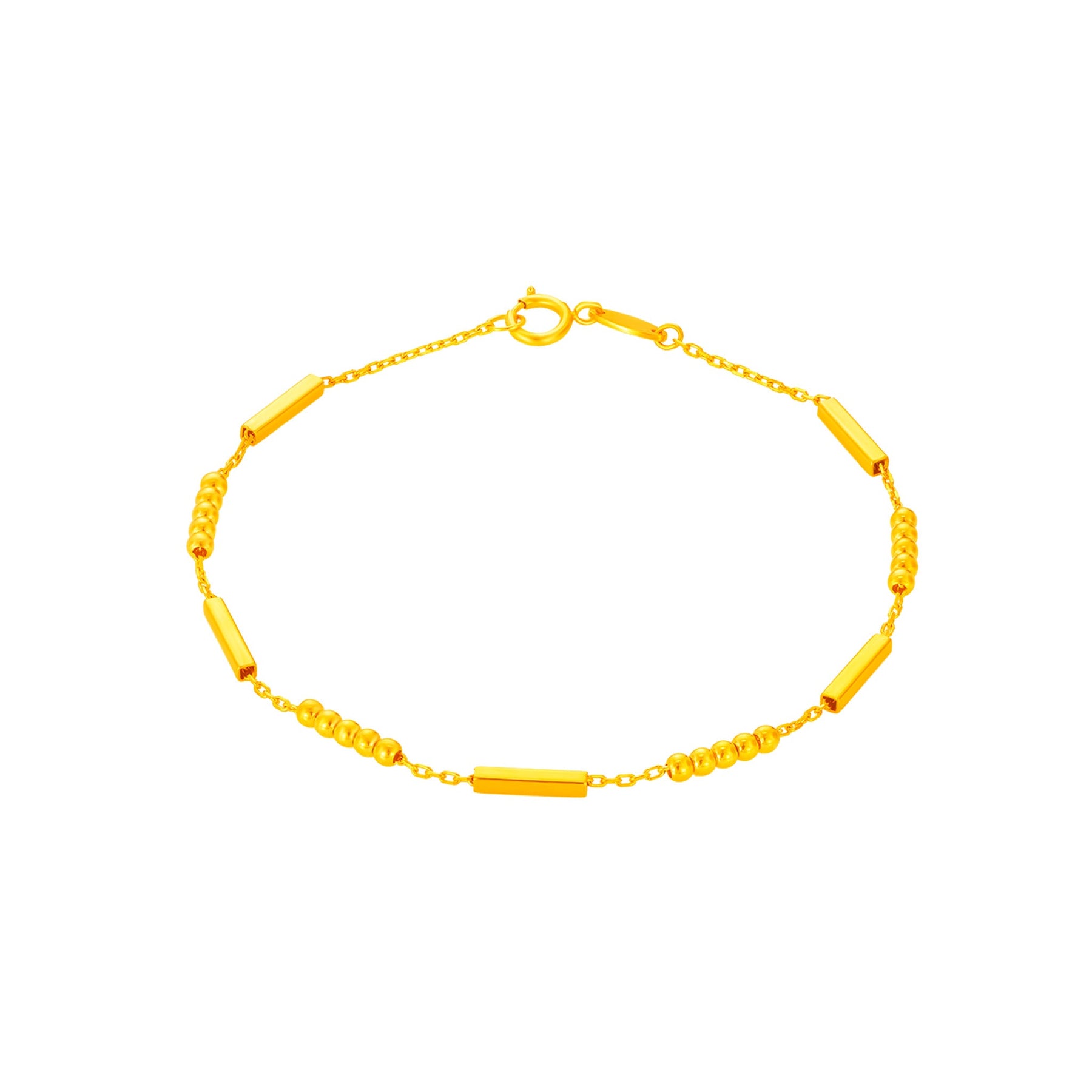 916 Gold Beads & Bar Link Bracelet