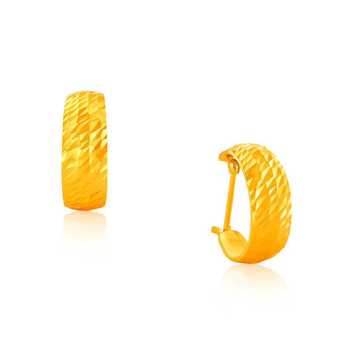 916 Gold Classic Faceted Loop Earrings