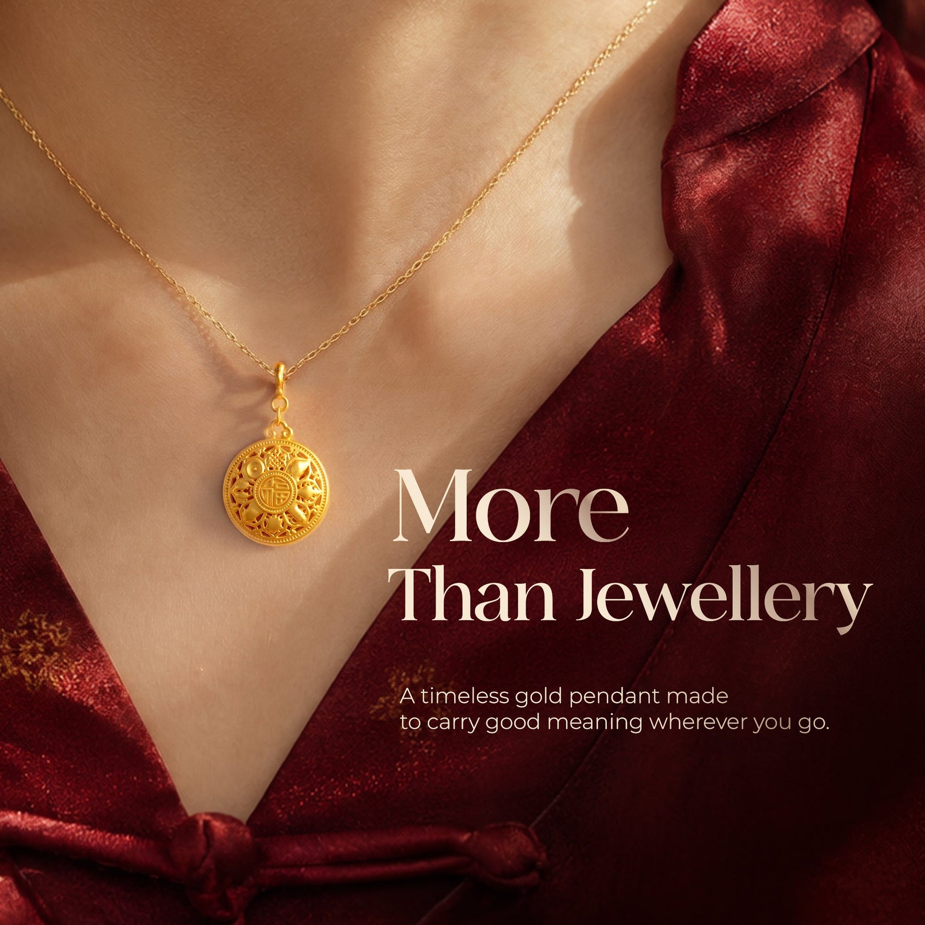 916 Gold 八宝罗盘 Eight Treasures Charm Pendant