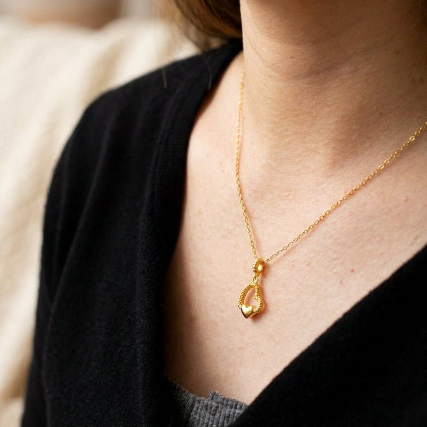 916 Gold Glittery Open Heart Pendant