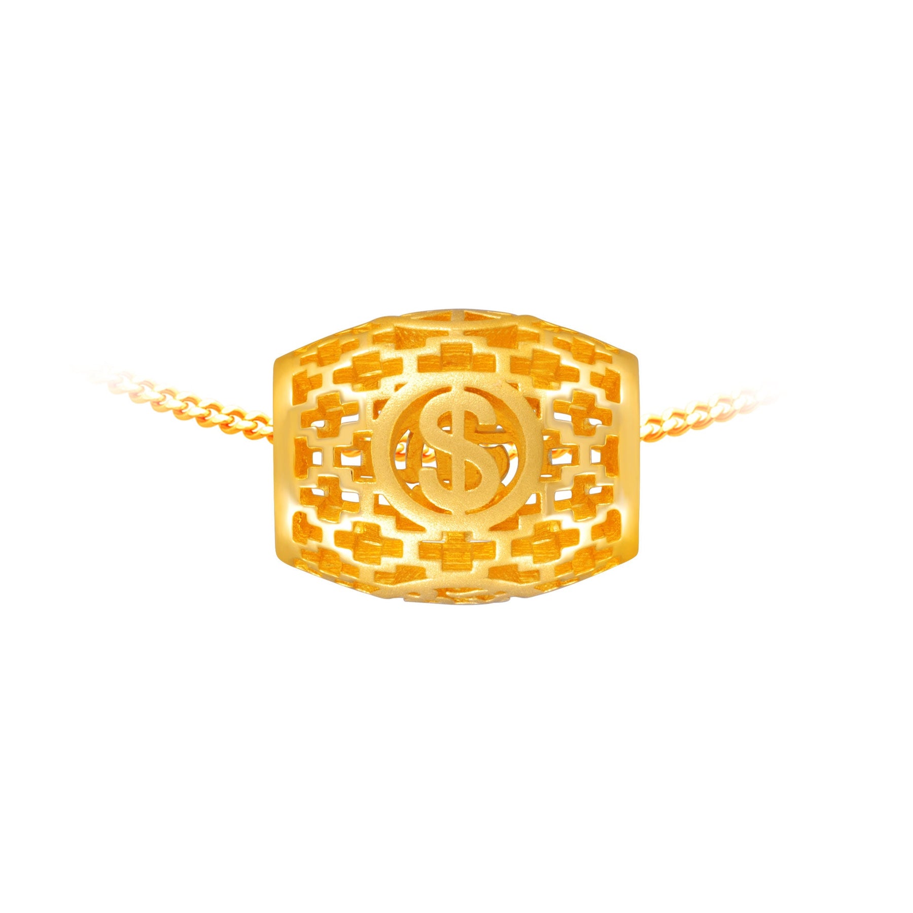 916 Gold Good Fortune Rolling Barrel Charm 好运来