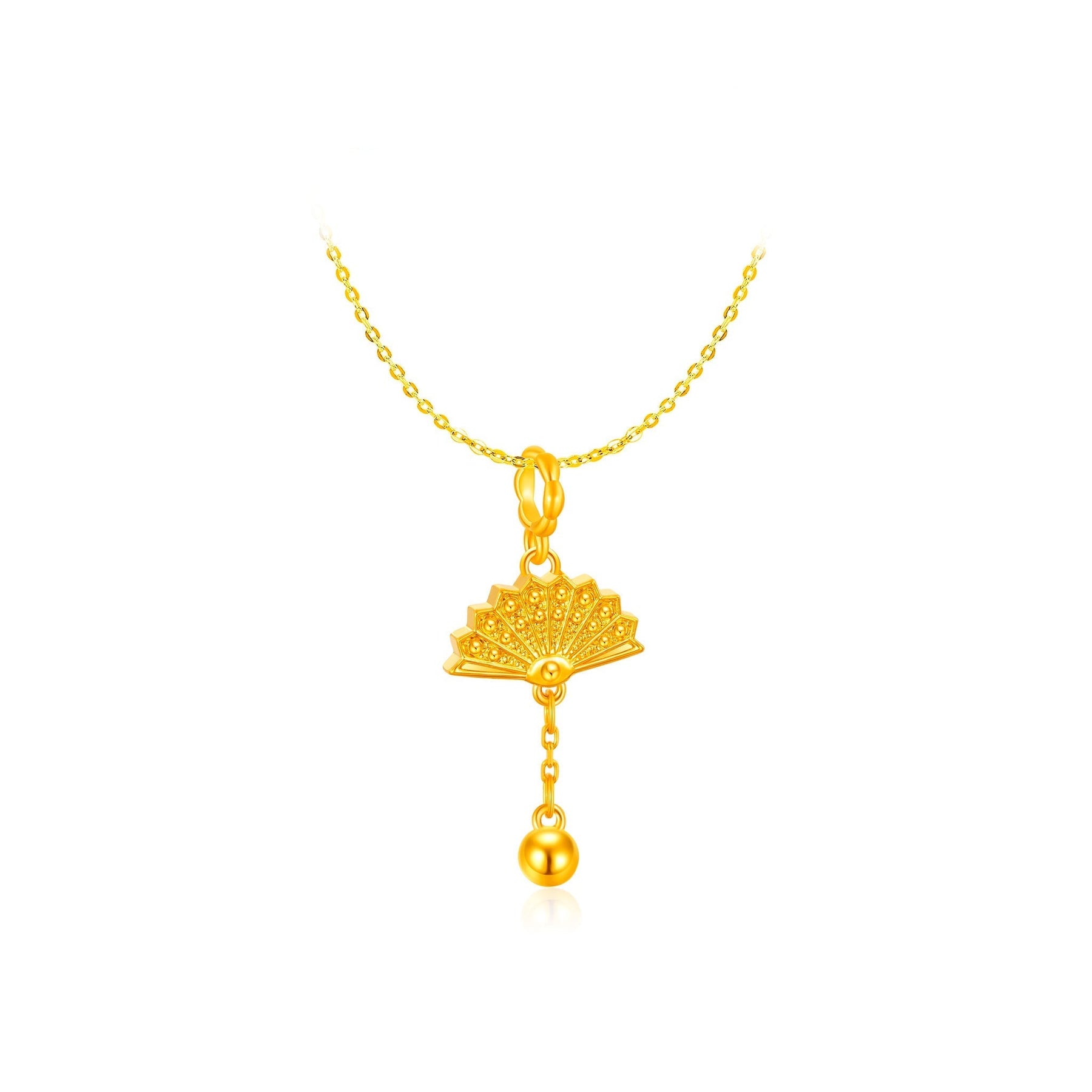 916 Gold Happiness Fan Charm Pendant