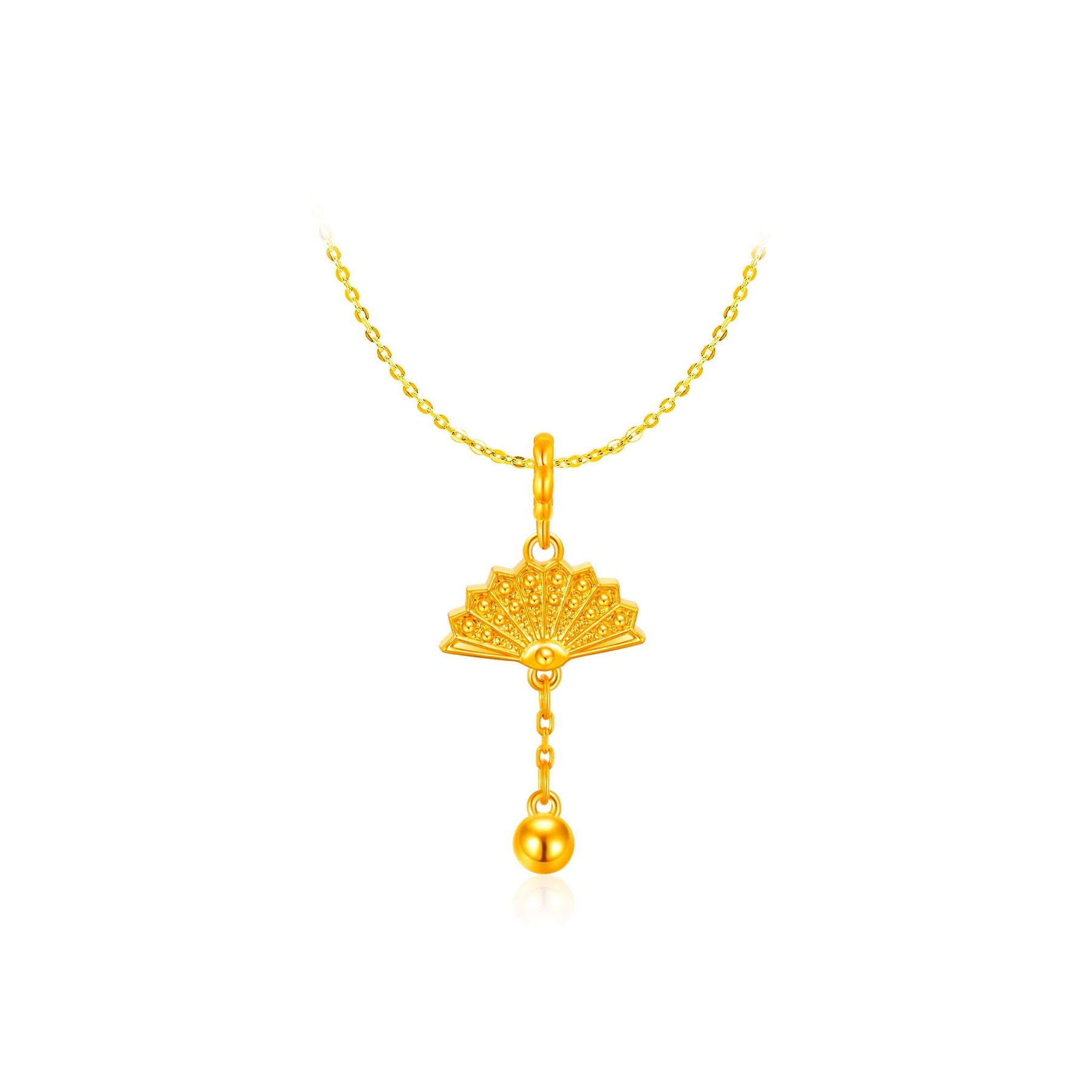 916 Gold Happiness Fan Charm Pendant