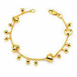916 Gold Heart and Bead Charm Bracelet