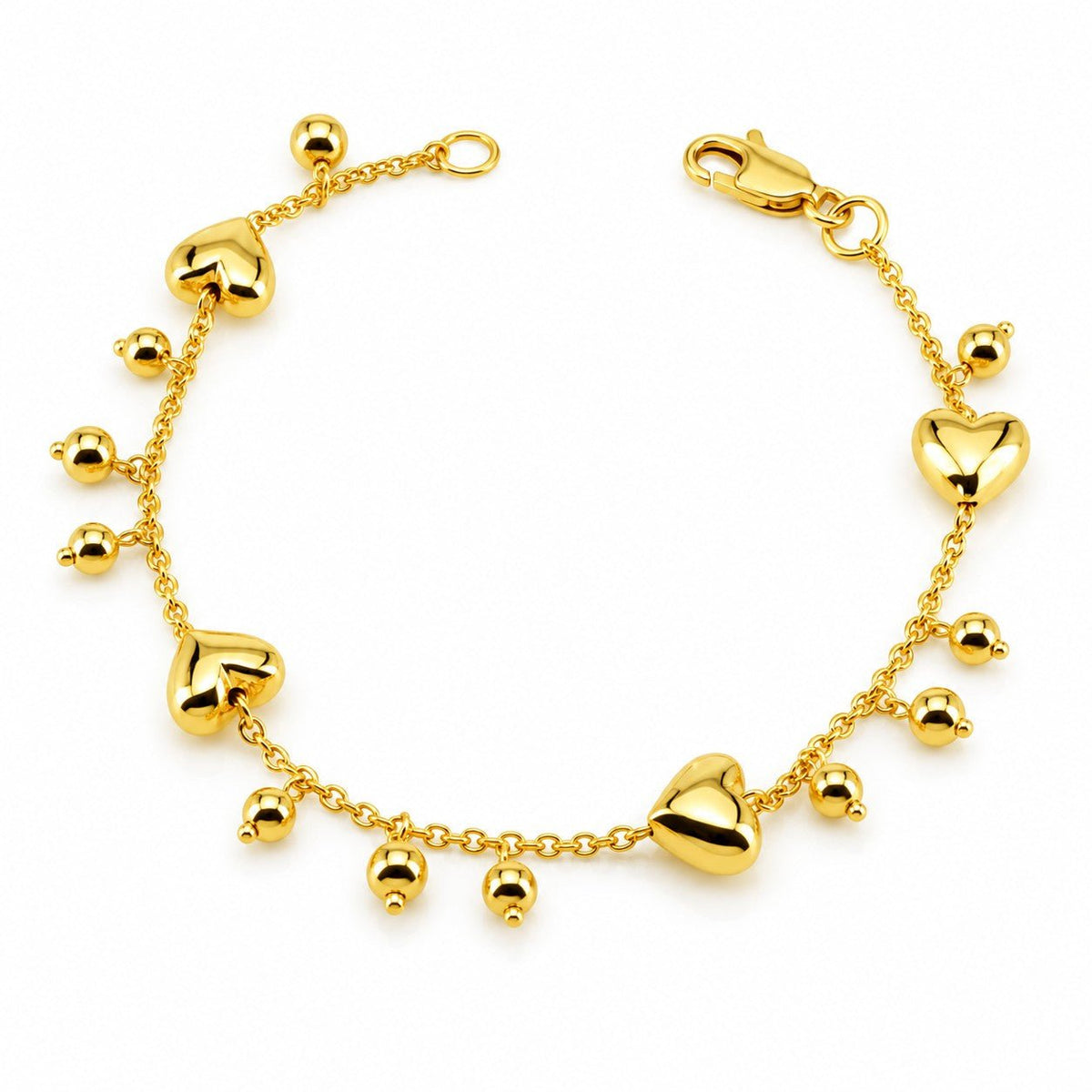 916 Gold Heart and Bead Charm Bracelet