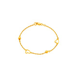 916 Gold Open Heart & Bead Bracelet