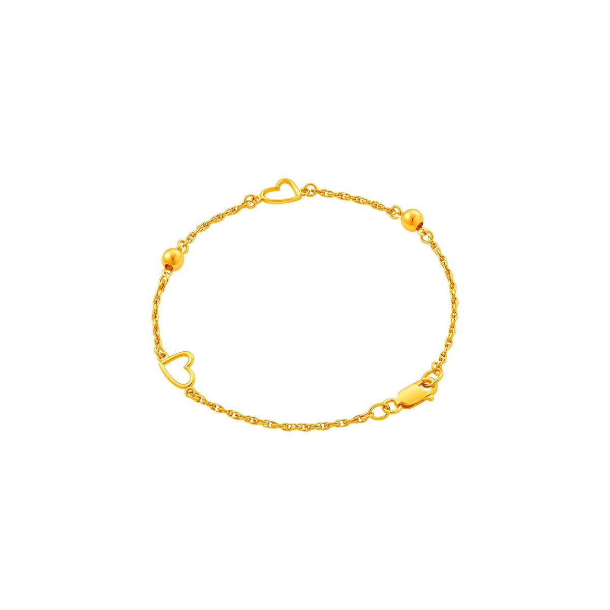 916 Gold Open Heart & Bead Bracelet