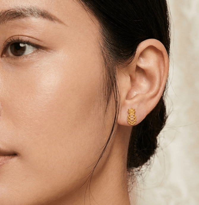 916 Gold Prosperous Pineapple Stud Earrings