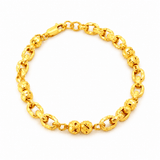 916 Gold Textured Link Star Bead Bracelet