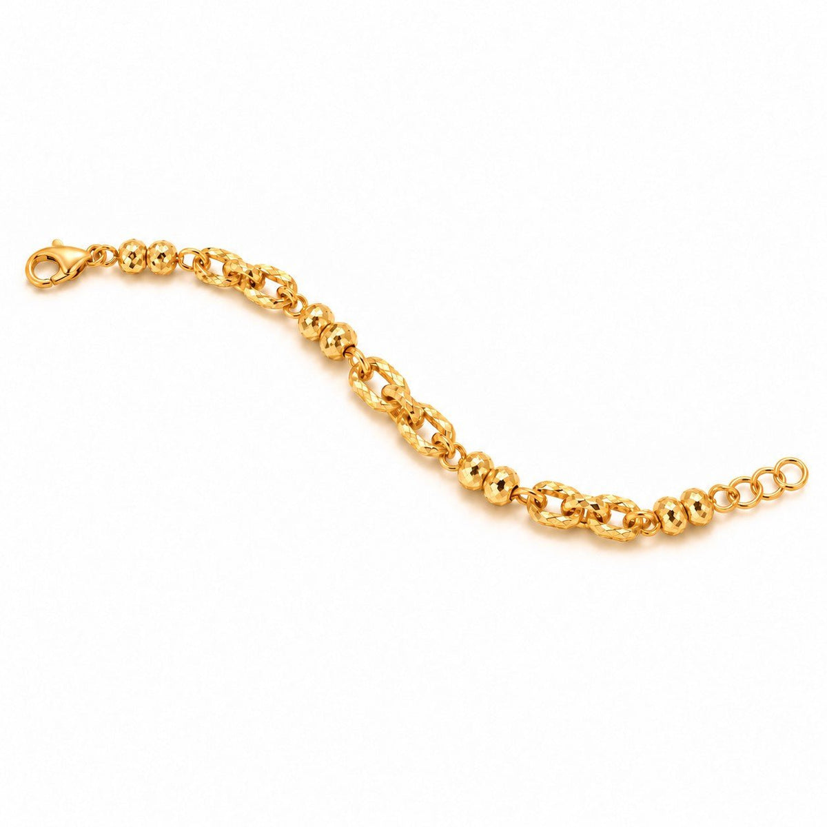 916 Gold Textured Link Star Bead Bracelet