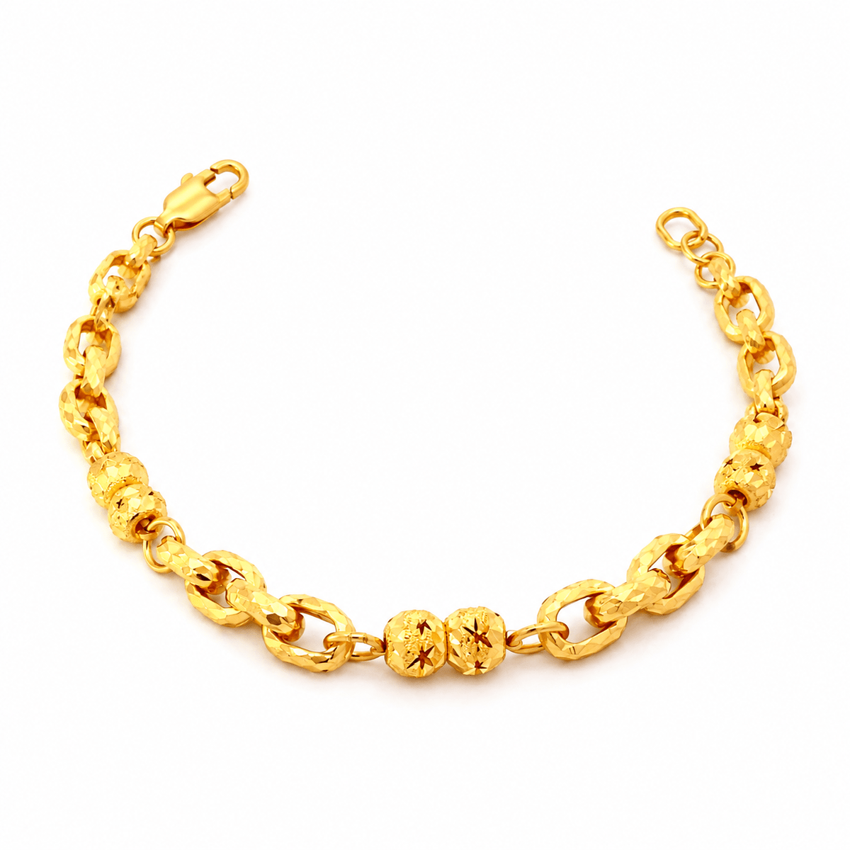 916 Gold Textured Link Star Bead Bracelet