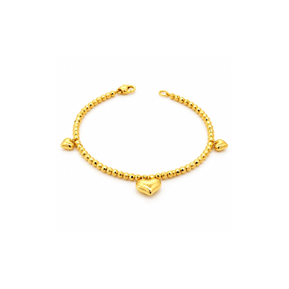 916 Gold Triple Heart Charm Bracelet