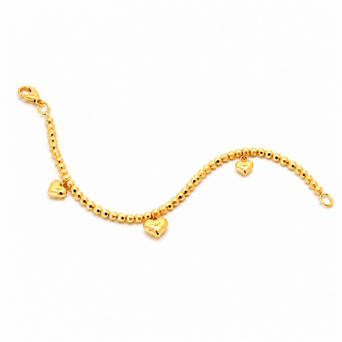 916 Gold Triple Heart Charm Bracelet