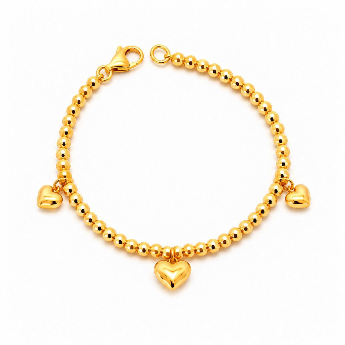 916 Gold Triple Heart Charm Bracelet