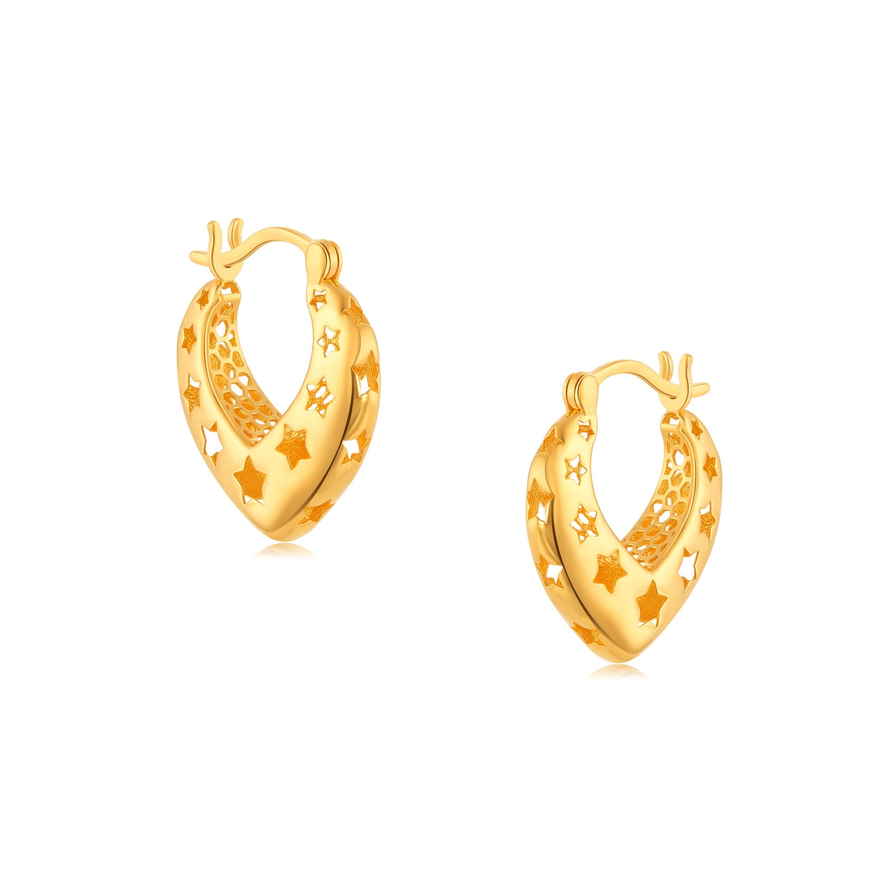 916 Gold Twinkle Heart Hoop Earrings