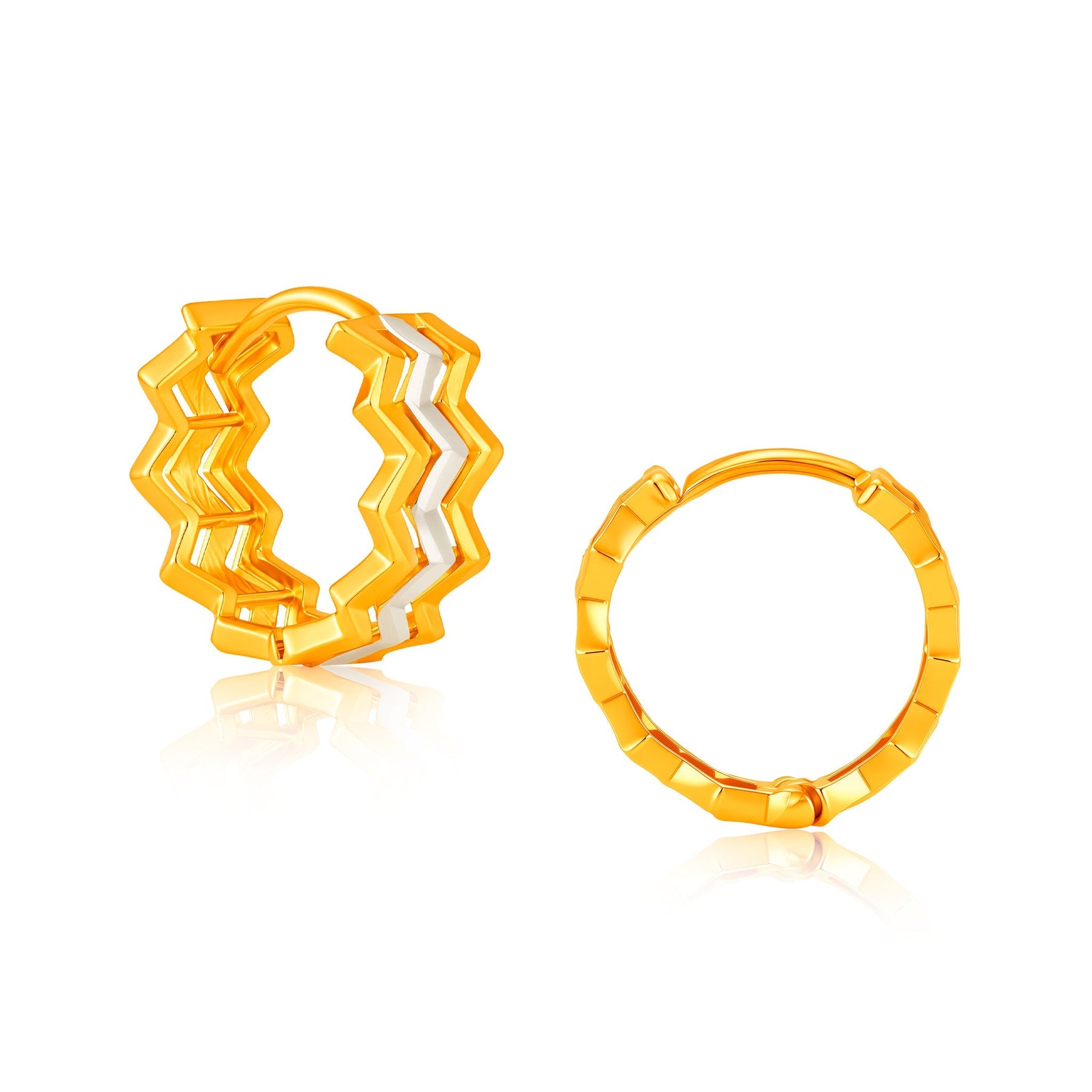 916 Gold Two-Tone Zigzag Hoop Earrings