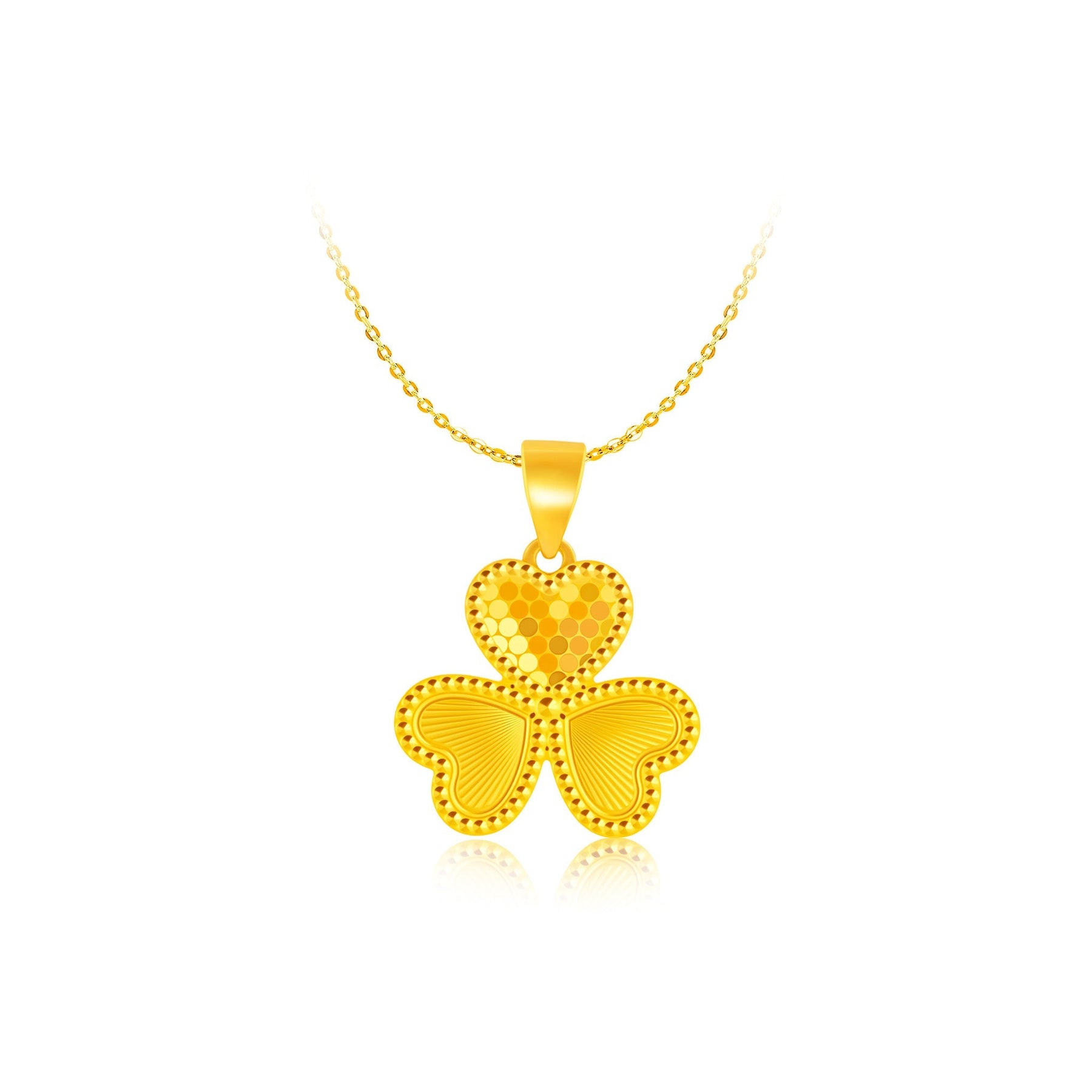 999 Gold 3-Petal Clover Good Luck Pendant