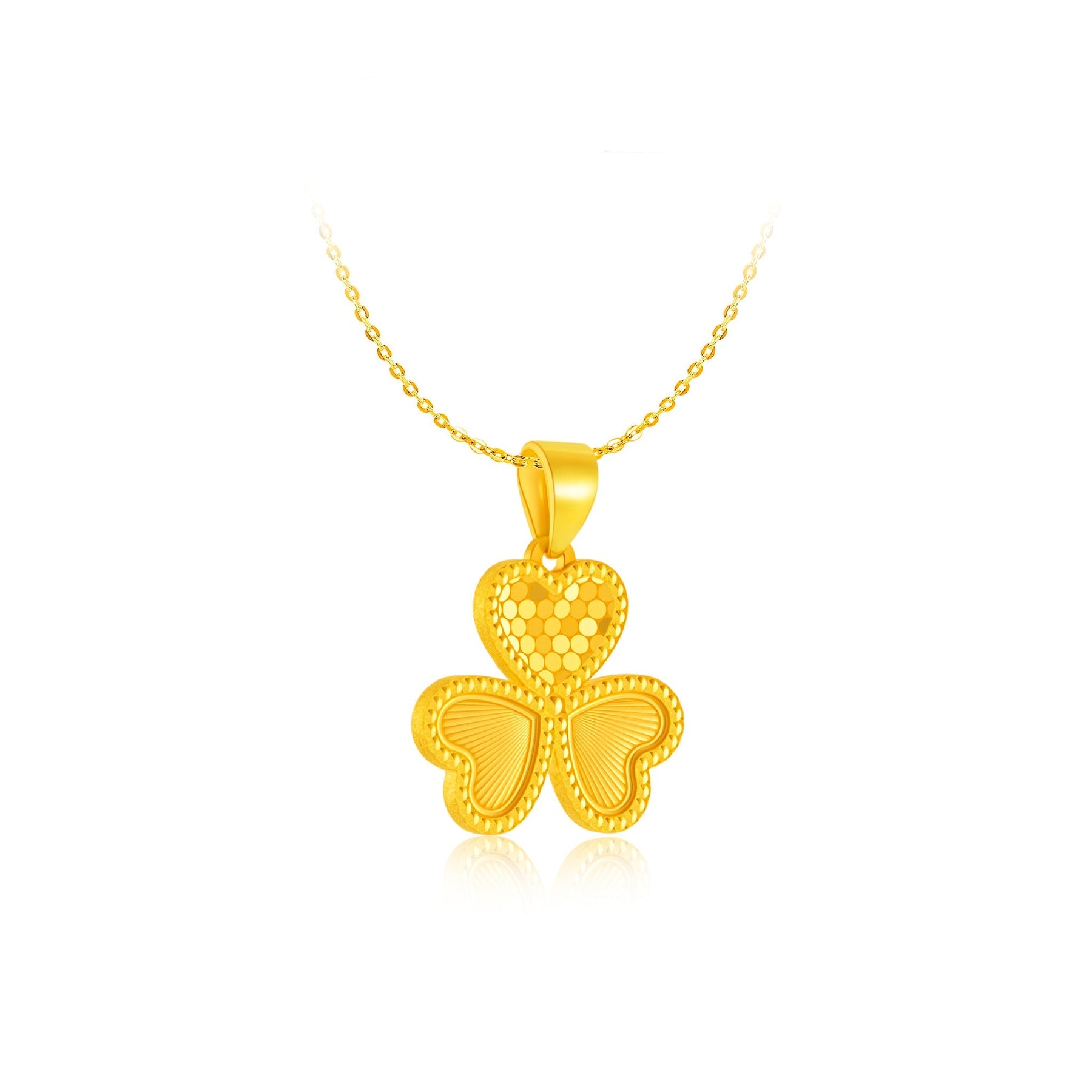 999 Gold 3-Petal Clover Good Luck Pendant
