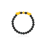 999 Gold Double Dragon with Blue/Red Tiger's Eye Beads Bracelet