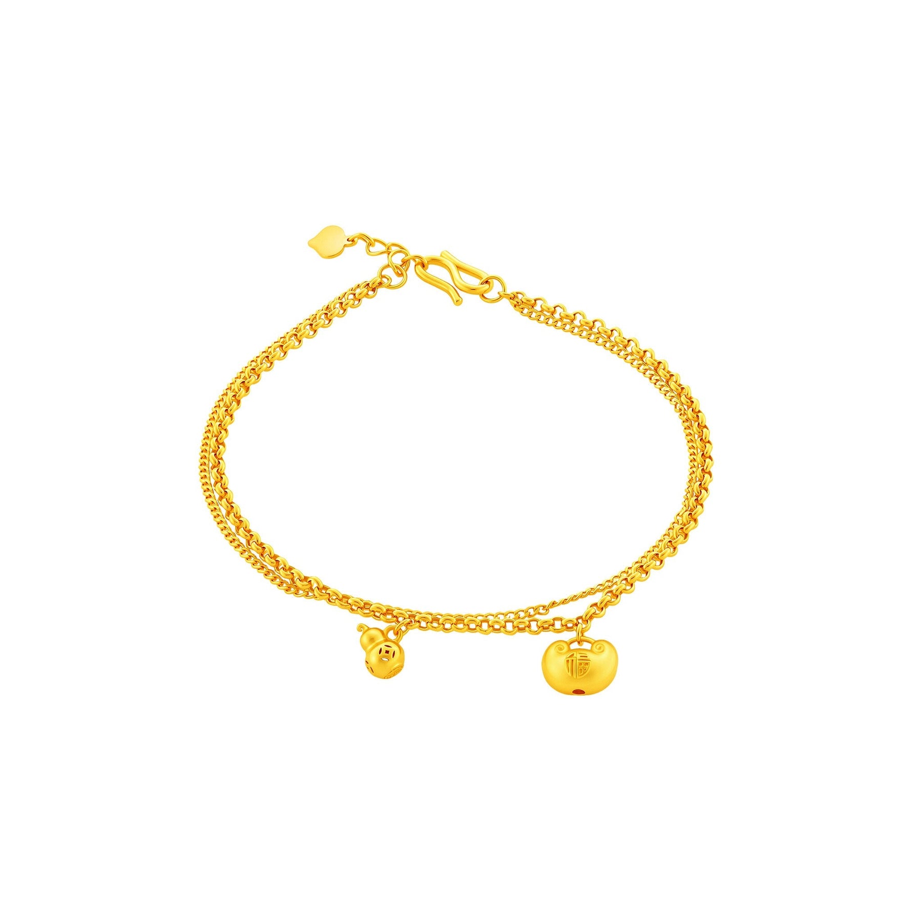 999 Gold Ingot Hulu Charm Bracelet (福禄双全)