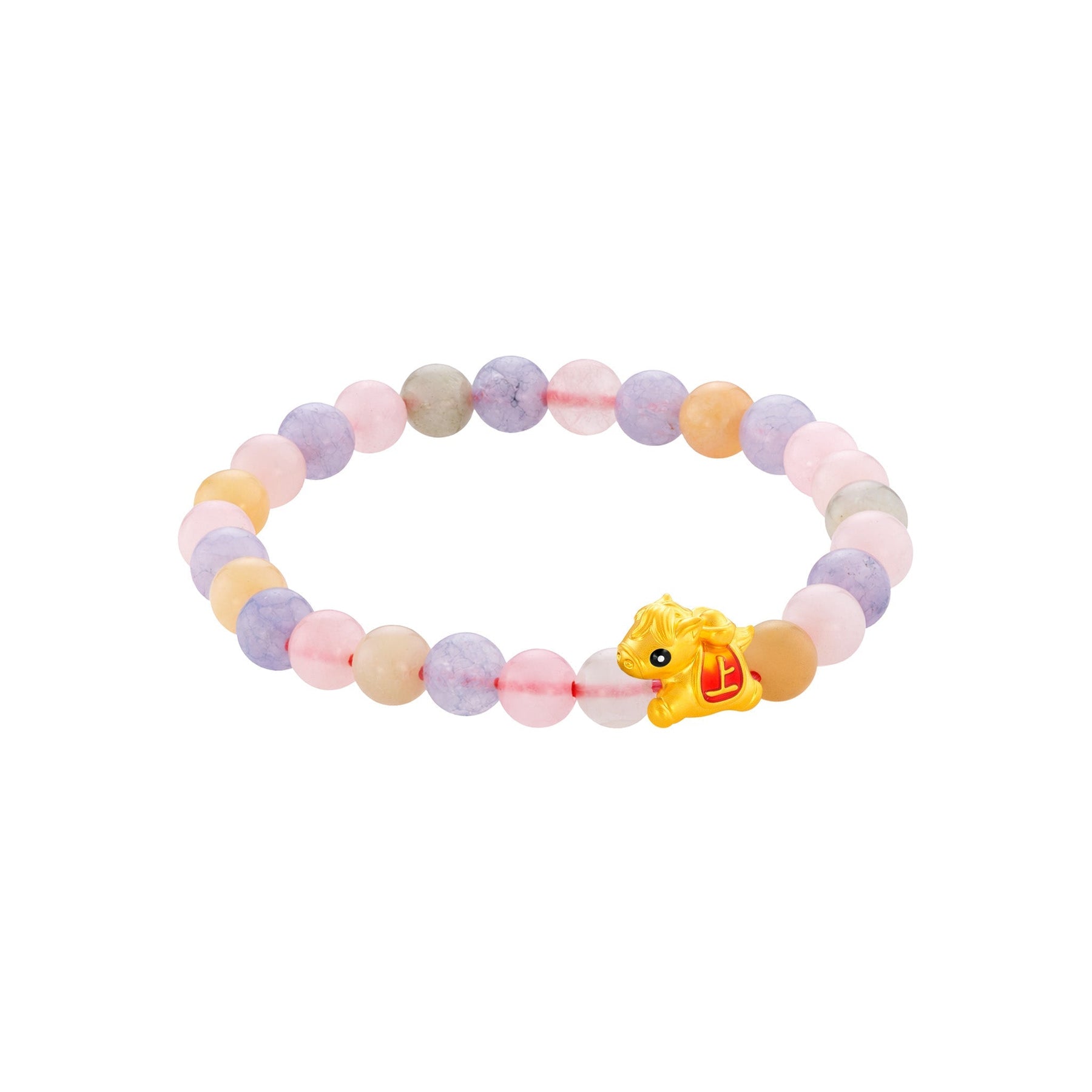 999 Gold Mini Horse 马到功成 with Auspicious Beads Bracelet