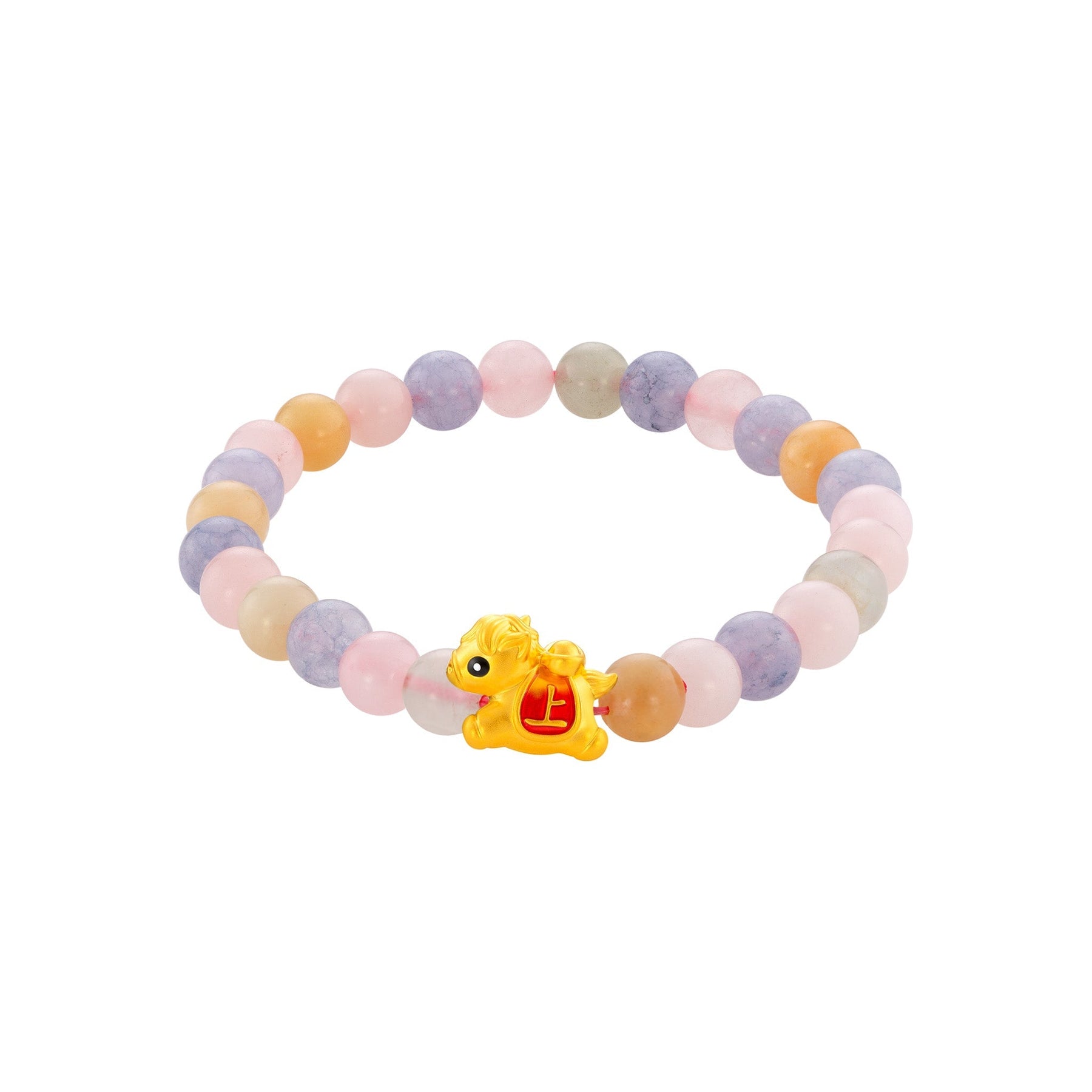 999 Gold Mini Horse 马到功成 with Auspicious Beads Bracelet