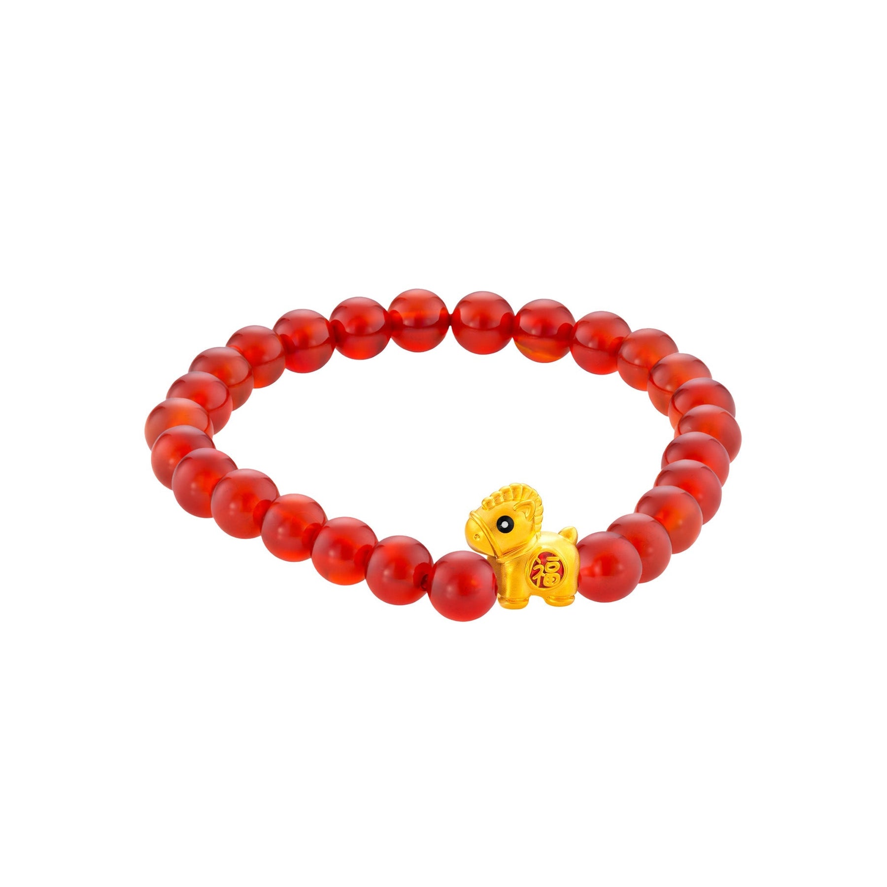 999 Gold Mini Horse 马到功成 with Auspicious Beads Bracelet