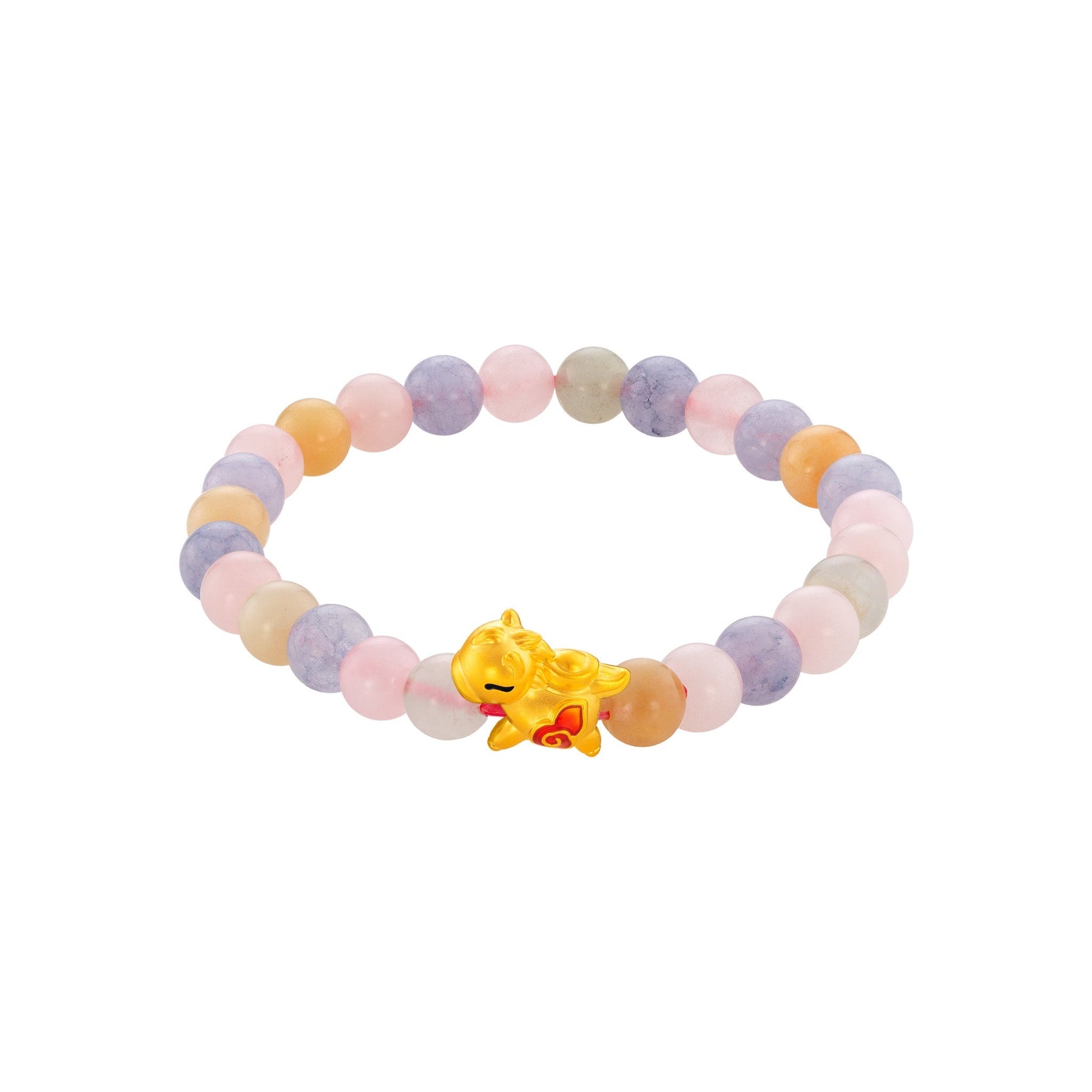 999 Gold Mini Horse 马到功成 with Auspicious Beads Bracelet