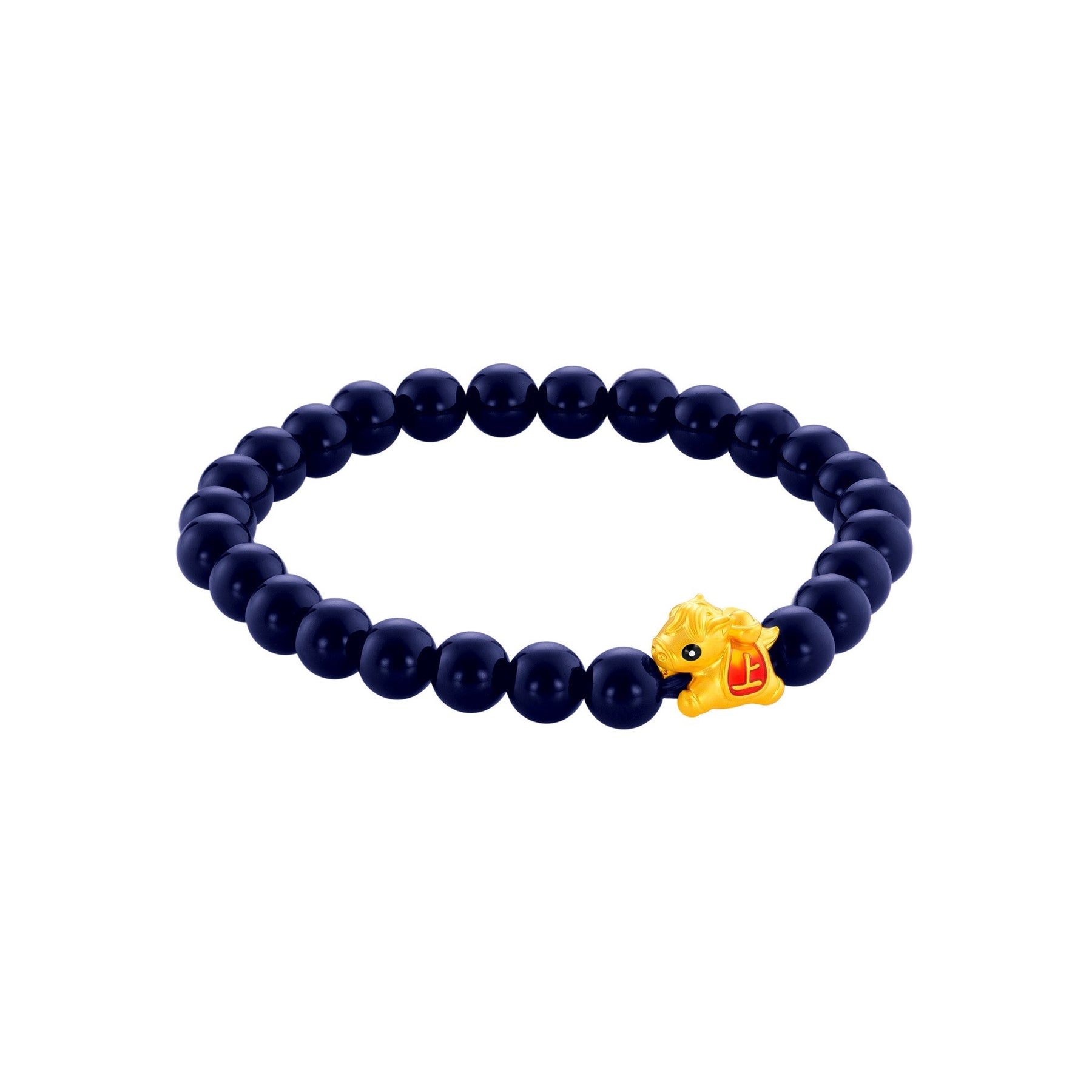 999 Gold Mini Horse 马到功成 with Auspicious Beads Bracelet