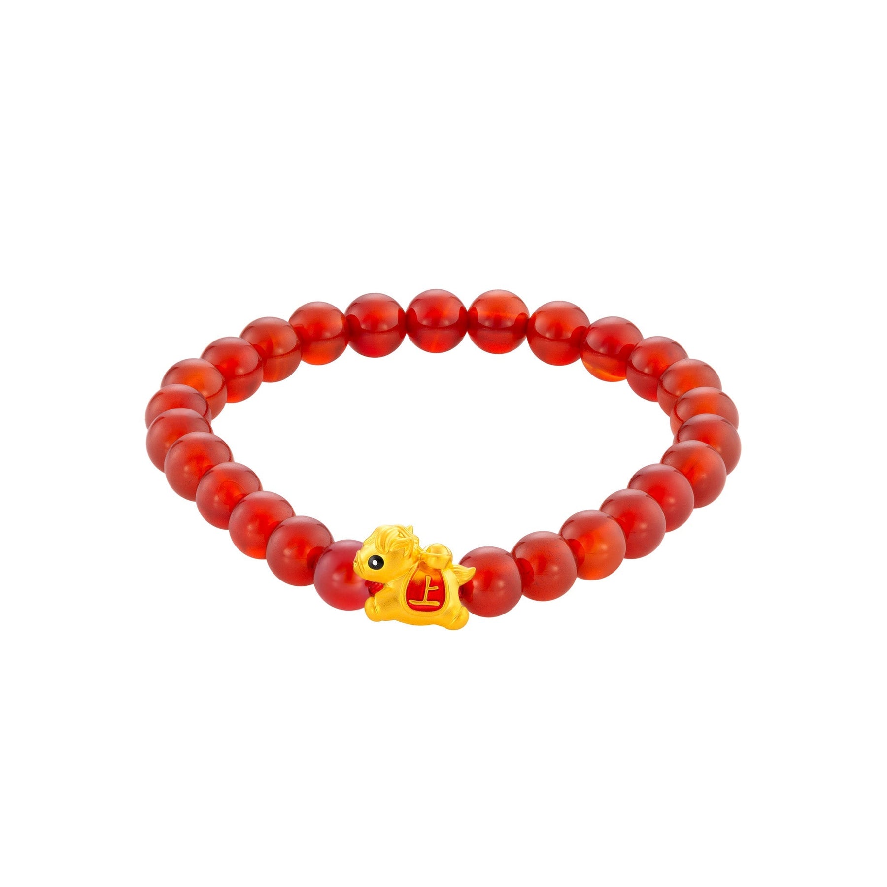 999 Gold Mini Horse 马到功成 with Auspicious Beads Bracelet