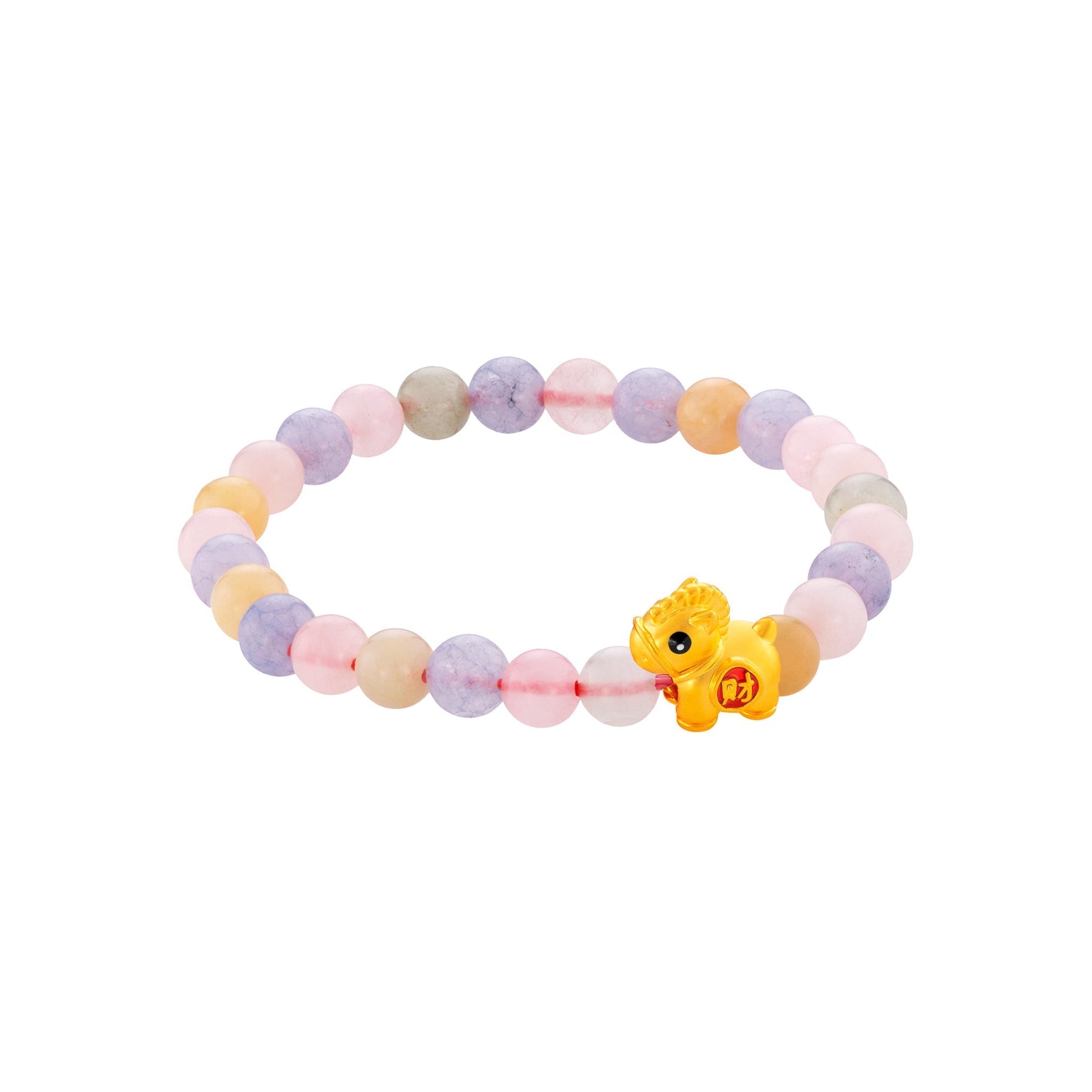 999 Gold Mini Horse 马到功成 with Auspicious Beads Bracelet