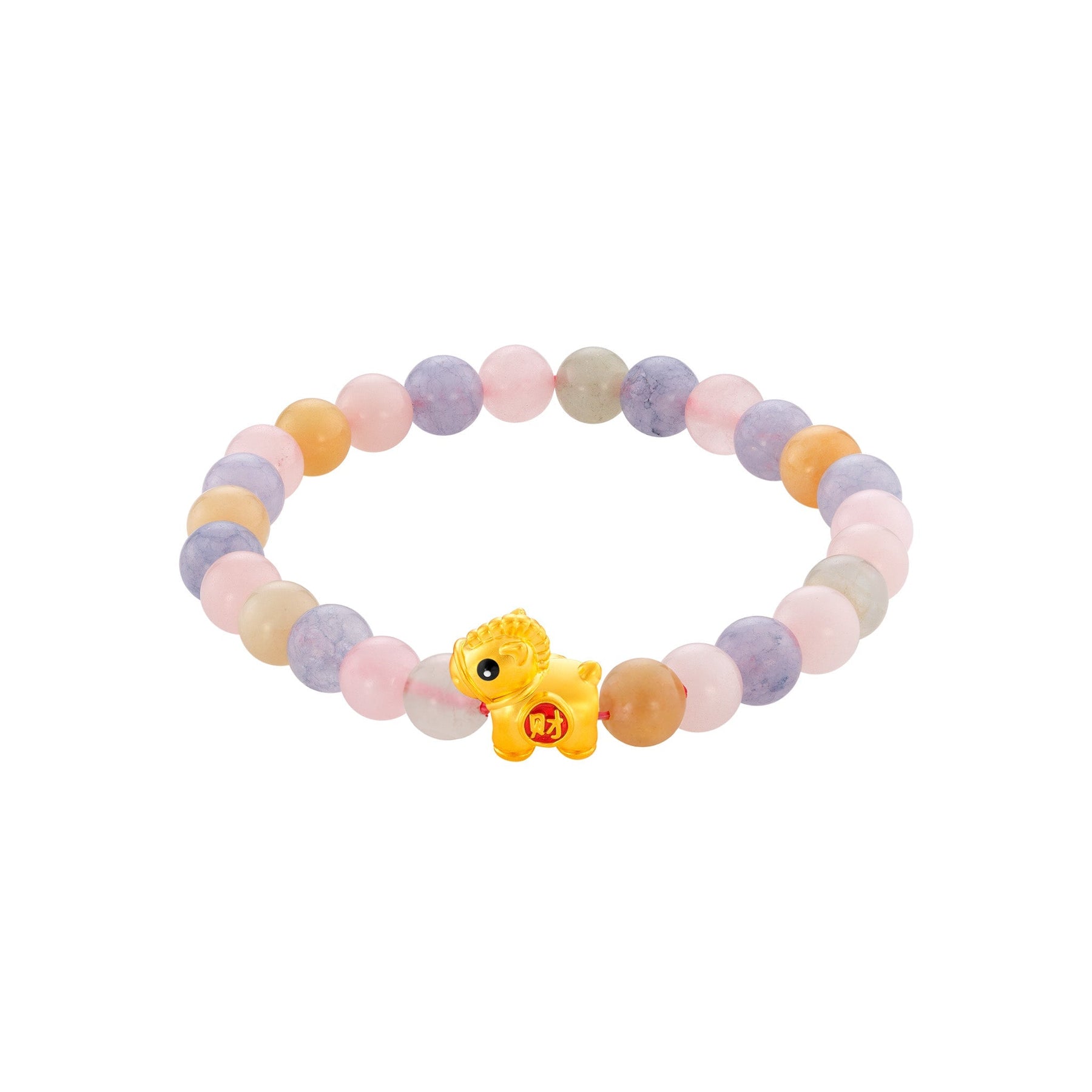 999 Gold Mini Horse 马到功成 with Auspicious Beads Bracelet