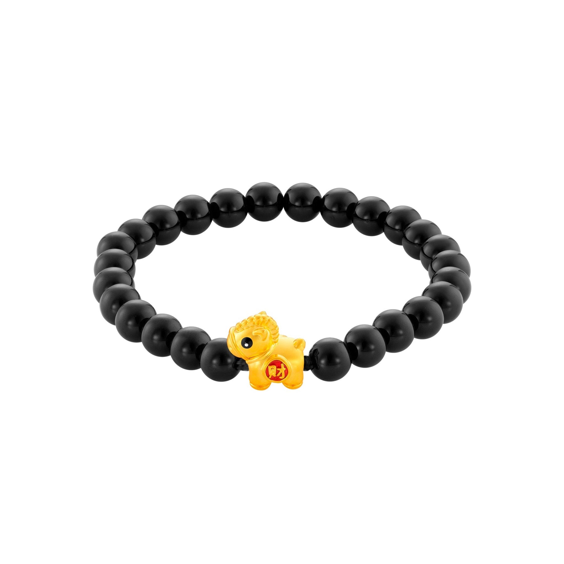 999 Gold Mini Horse 马到功成 with Auspicious Beads Bracelet