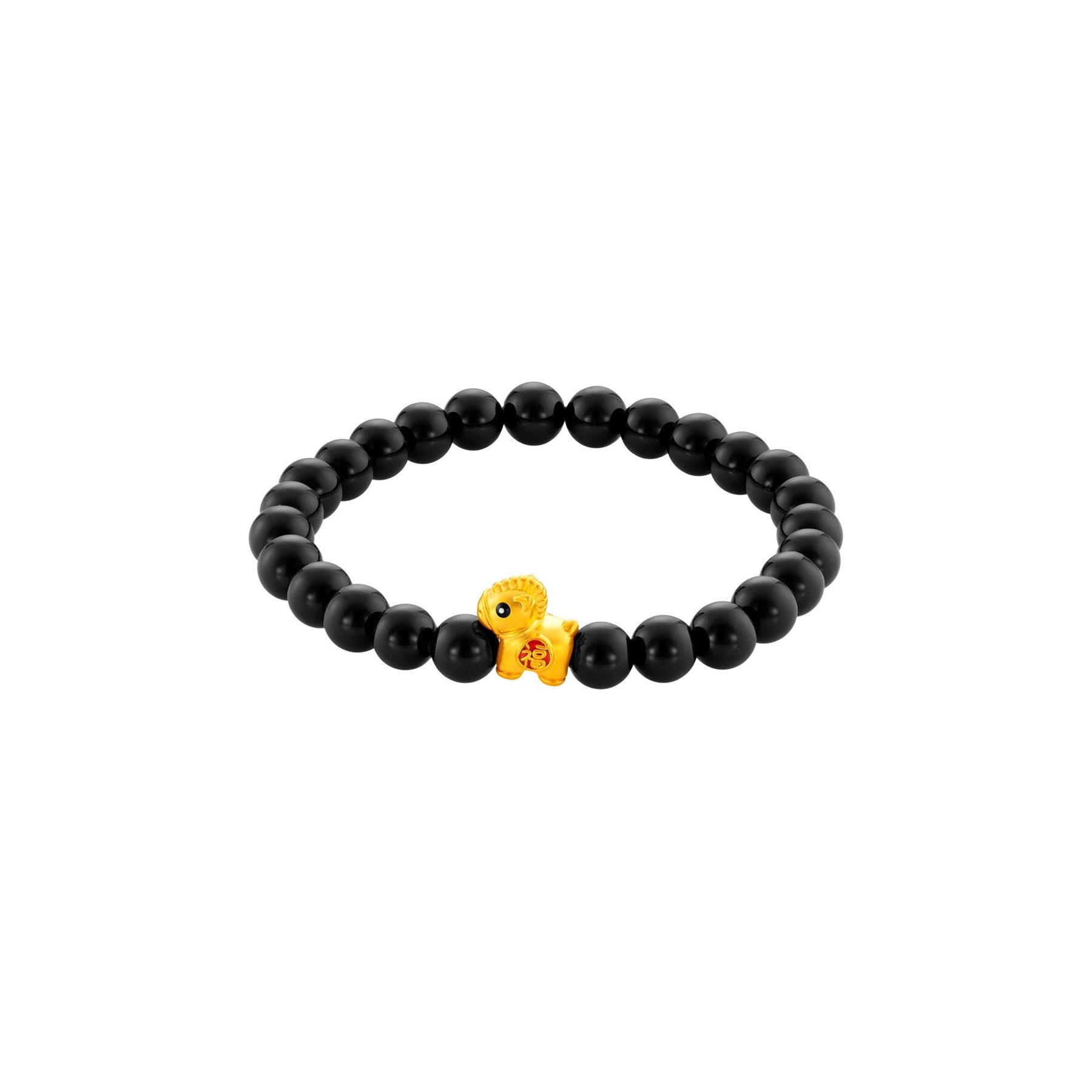 999 Gold Mini Horse 马到功成 with Auspicious Beads Bracelet