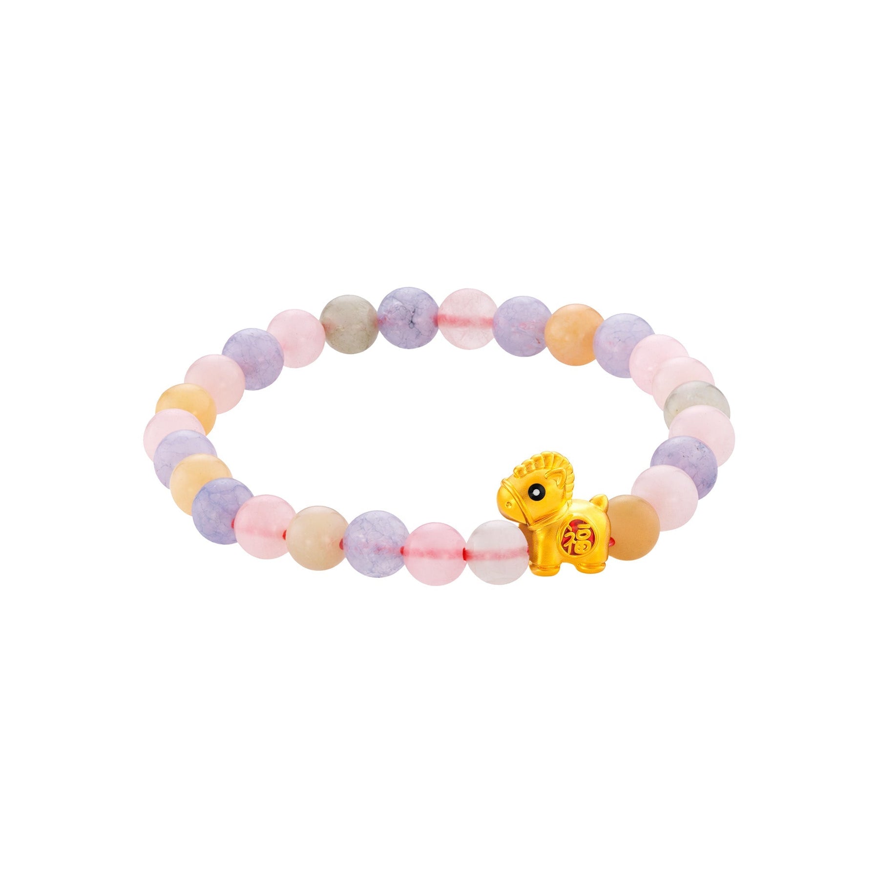 999 Gold Mini Horse 马到功成 with Auspicious Beads Bracelet