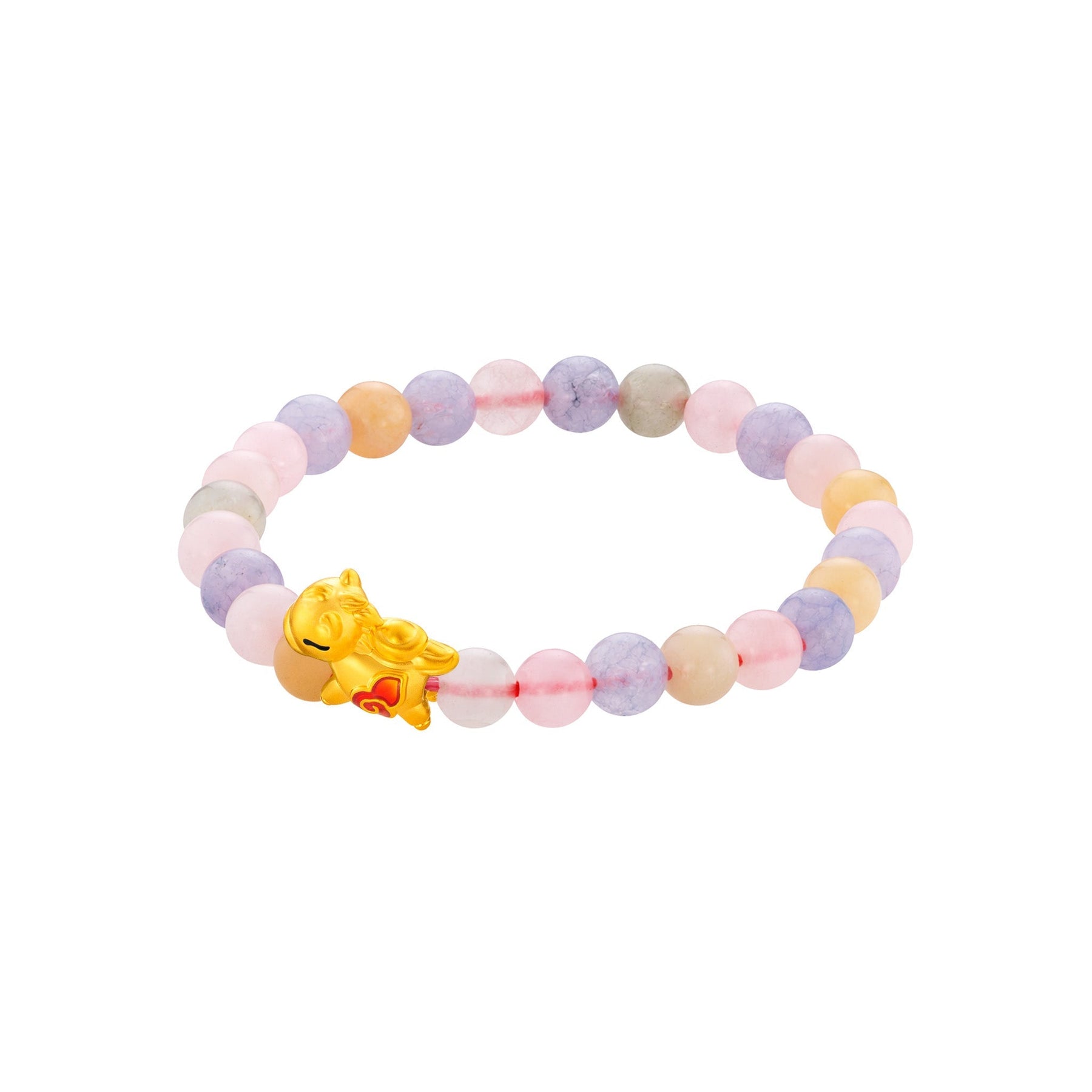 999 Gold Mini Horse 马到功成 with Auspicious Beads Bracelet
