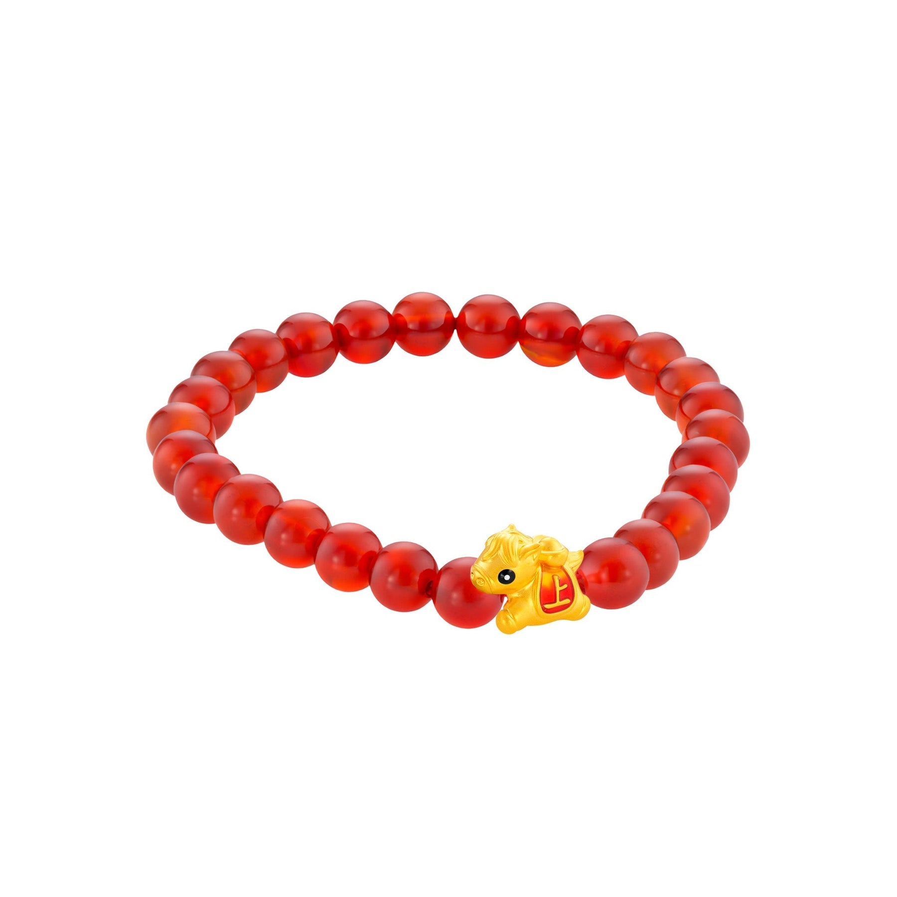 999 Gold Mini Horse 马到功成 with Auspicious Beads Bracelet