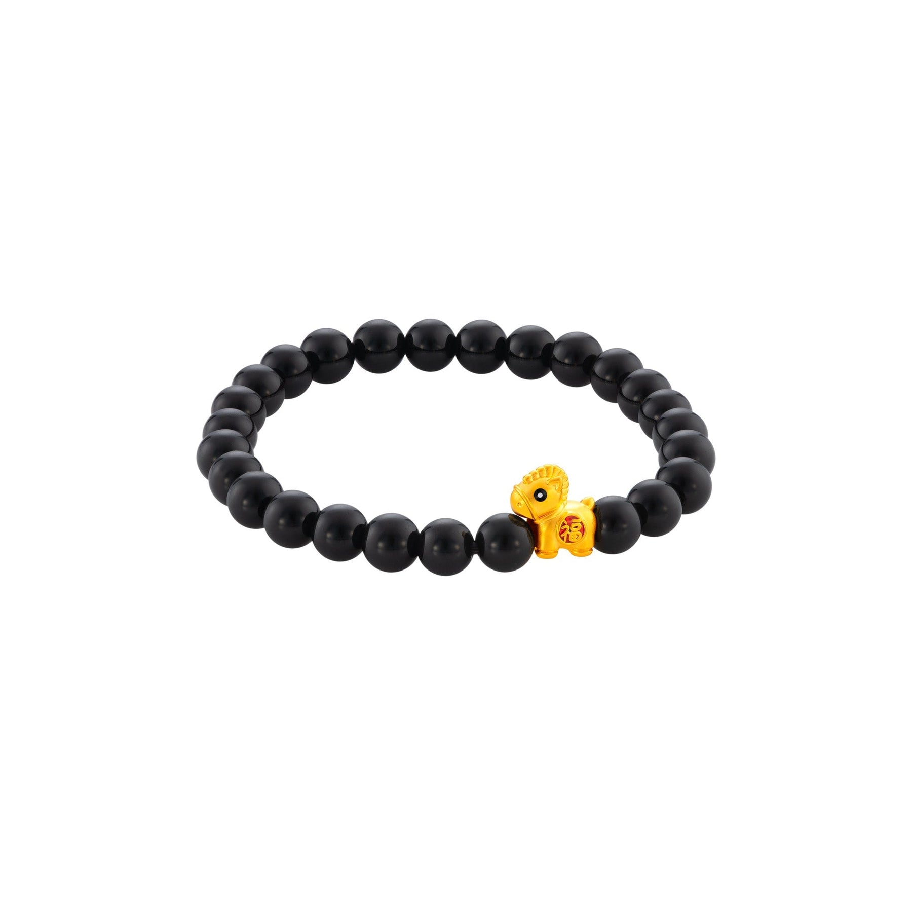 999 Gold Mini Horse 马到功成 with Auspicious Beads Bracelet
