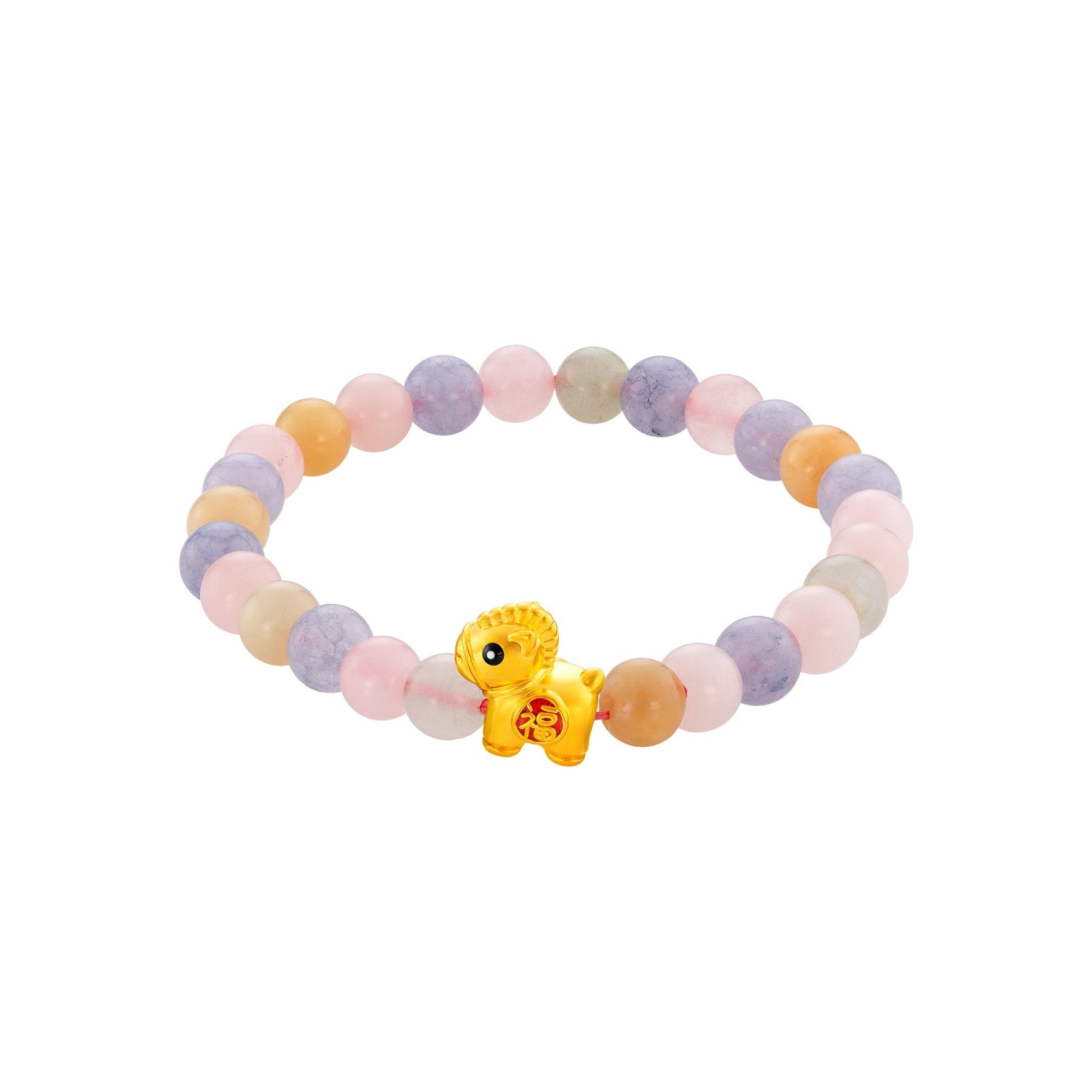 999 Gold Mini Horse 马到功成 with Auspicious Beads Bracelet