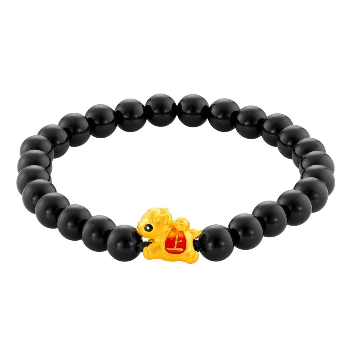 999 Gold Mini Horse 马到功成 with Auspicious Beads Bracelet