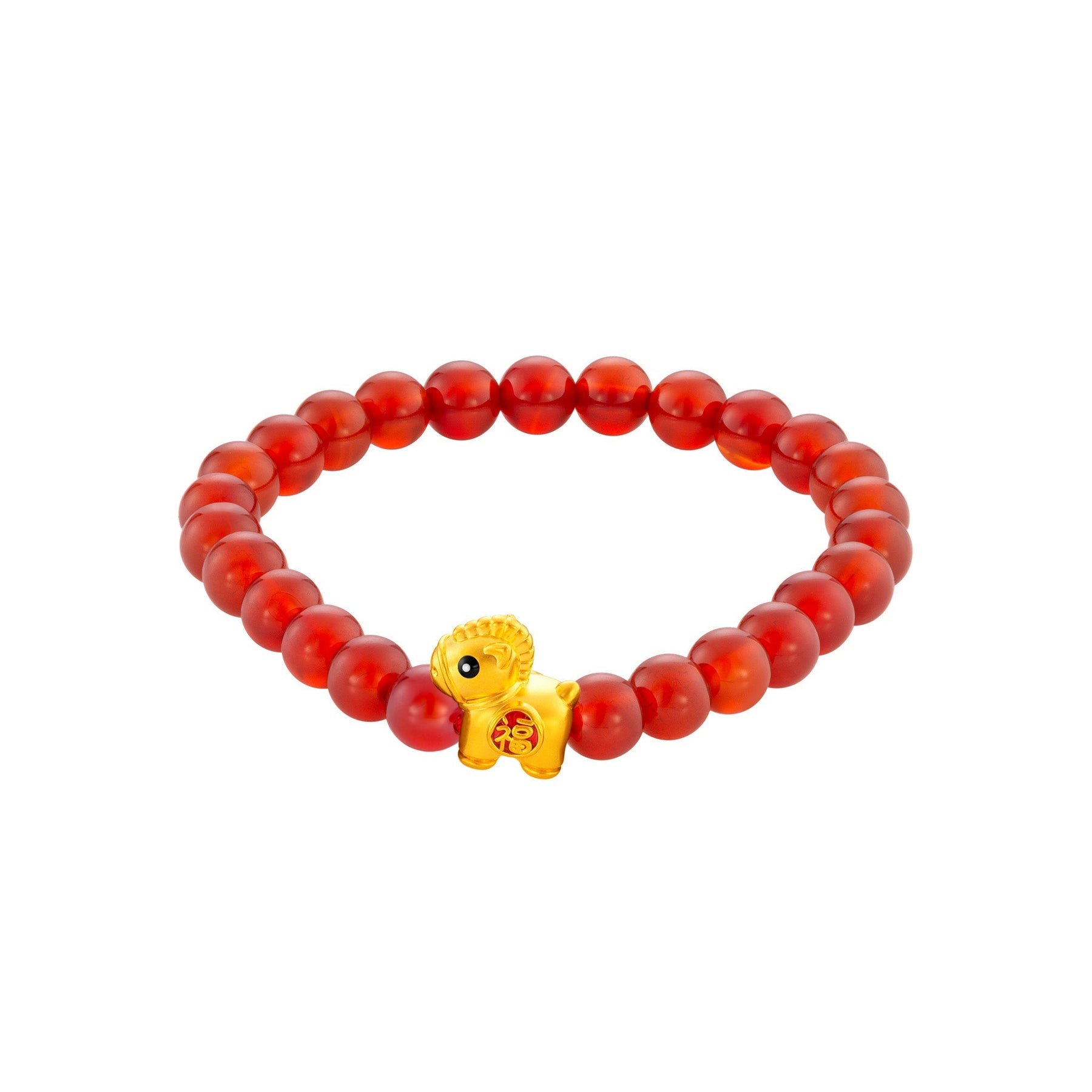 999 Gold Mini Horse 马到功成 with Auspicious Beads Bracelet