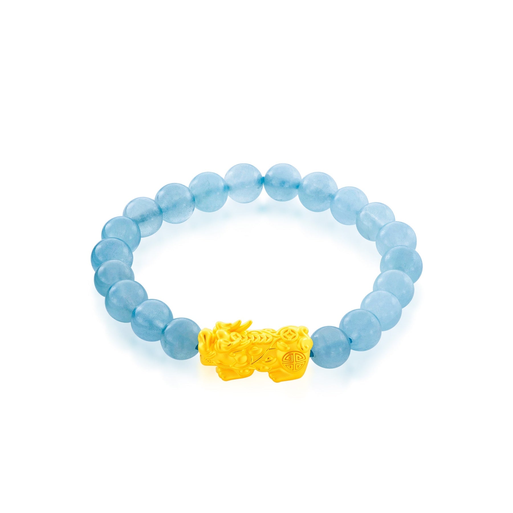 999 Gold Pixiu with Aquamarine Bracelet