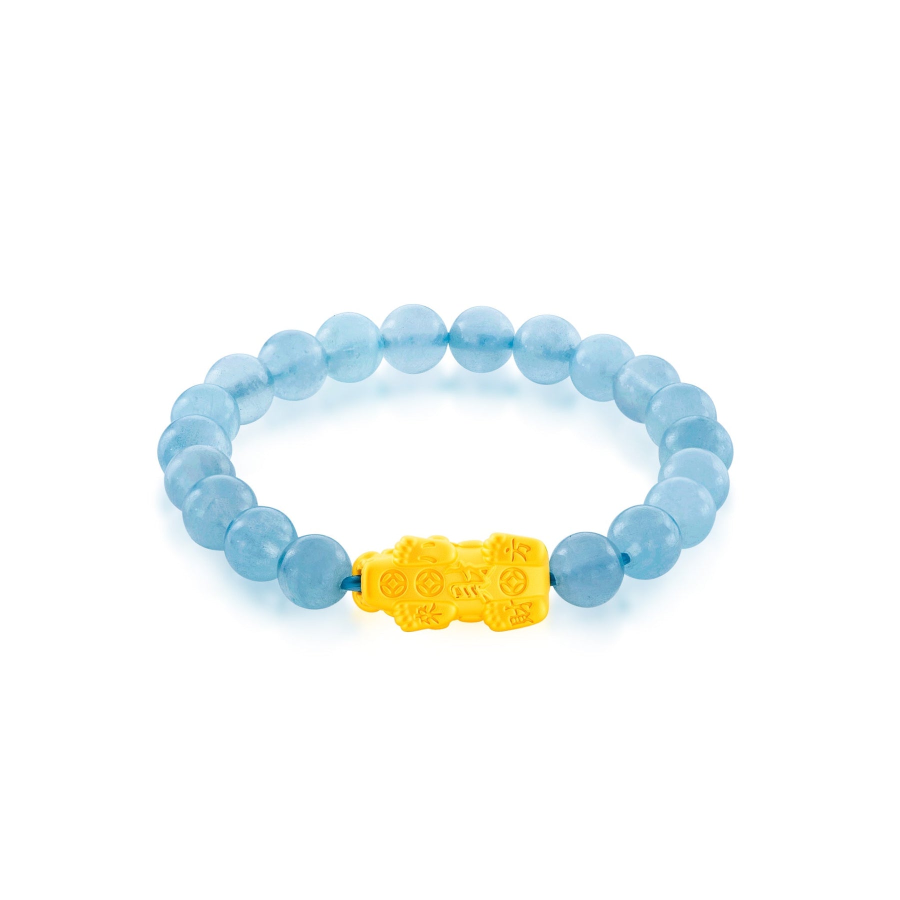 999 Gold Pixiu with Aquamarine Bracelet